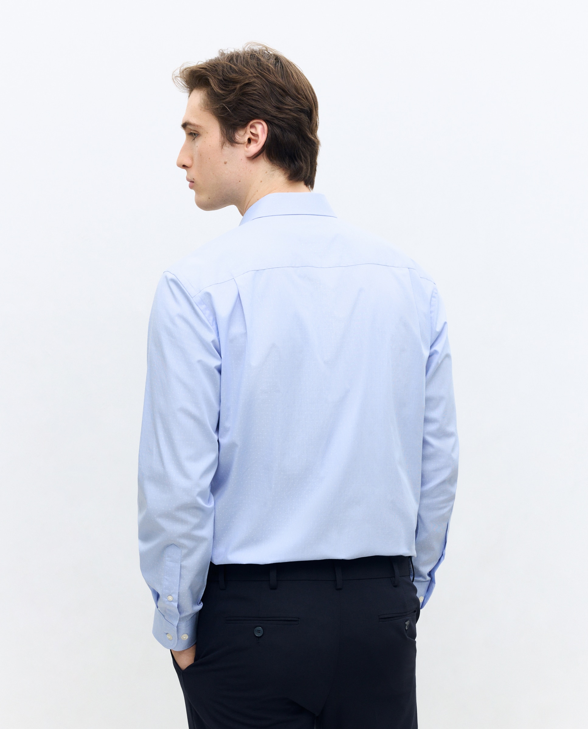 Camisa Clássica de Manga Comprida Dobby Classic Fit Azul-3