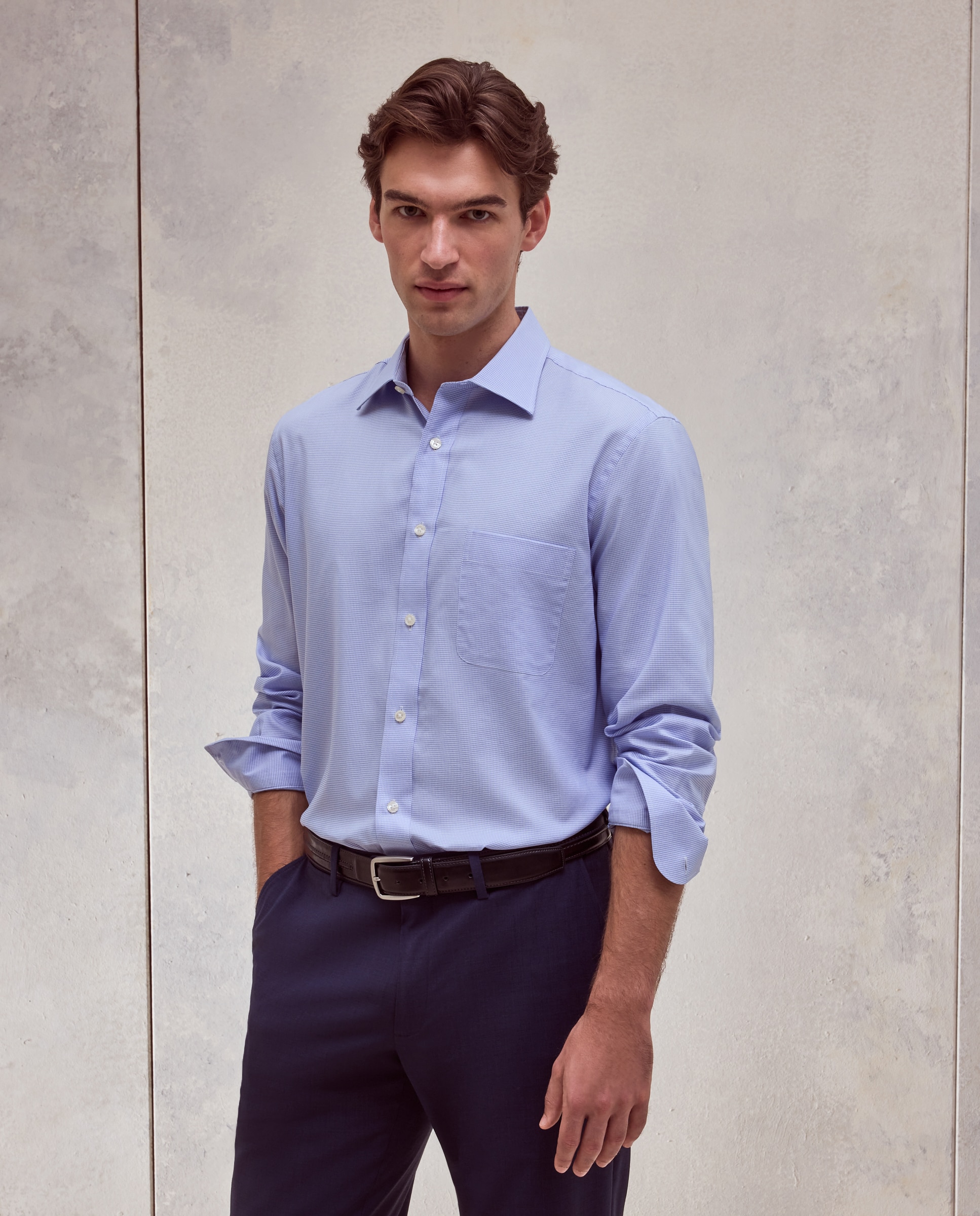 Camisa classic fit con algodón coolmax pata de gallo estampada hombre - Dustin - Azul claro Azul claro-1