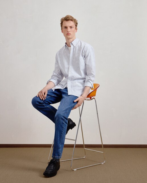 Dustin — Camisa de ml popelín microprint patrón classic.