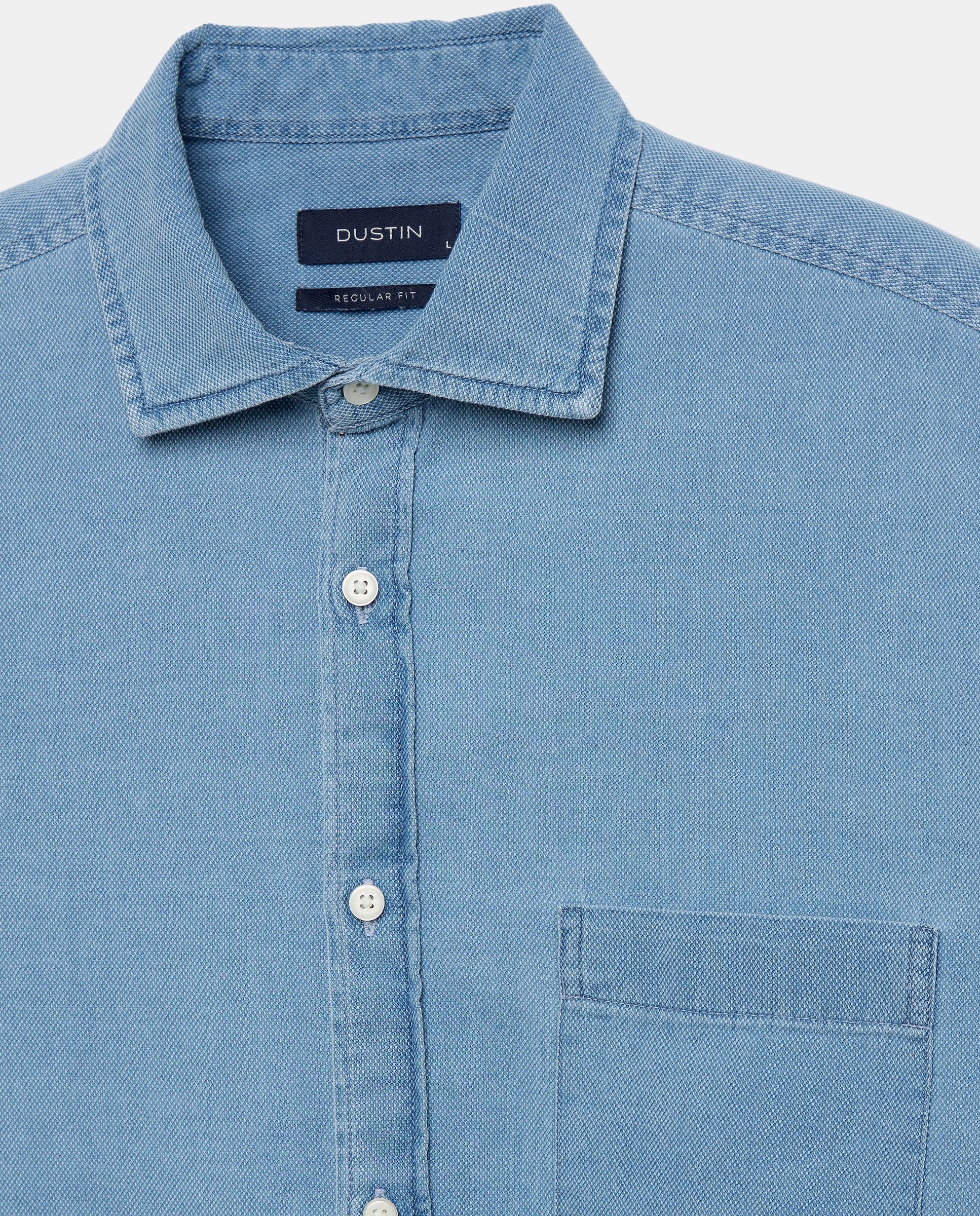 Camisa de hombre estructura indigo regular de algodón - Dustin - Azul claro Azul claro-2