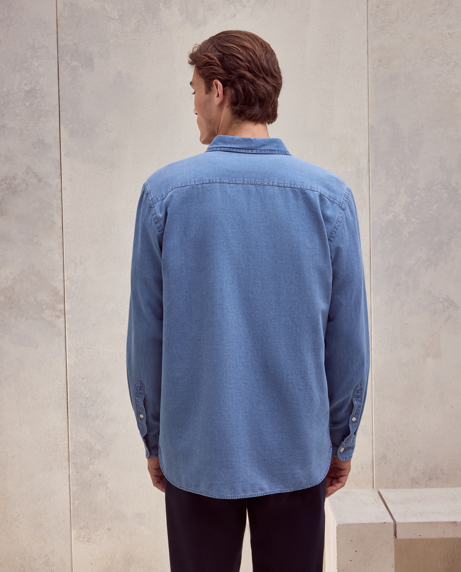 Camisa de hombre estructura indigo regular de algodón - Dustin - Azul oscuro Azul oscuro-3