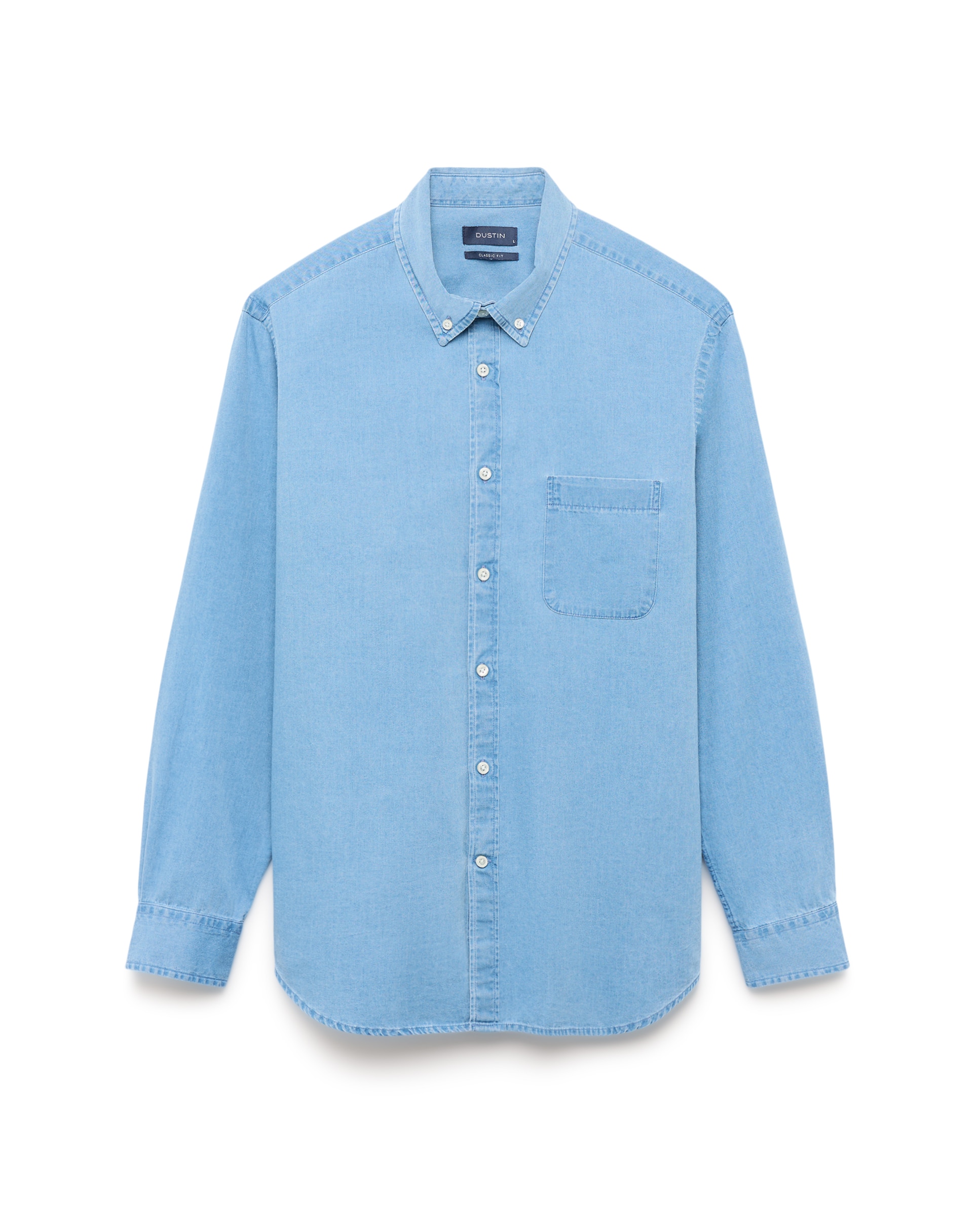 Camisa de Ganga e Chambray com Manga Comprida. Azul-4