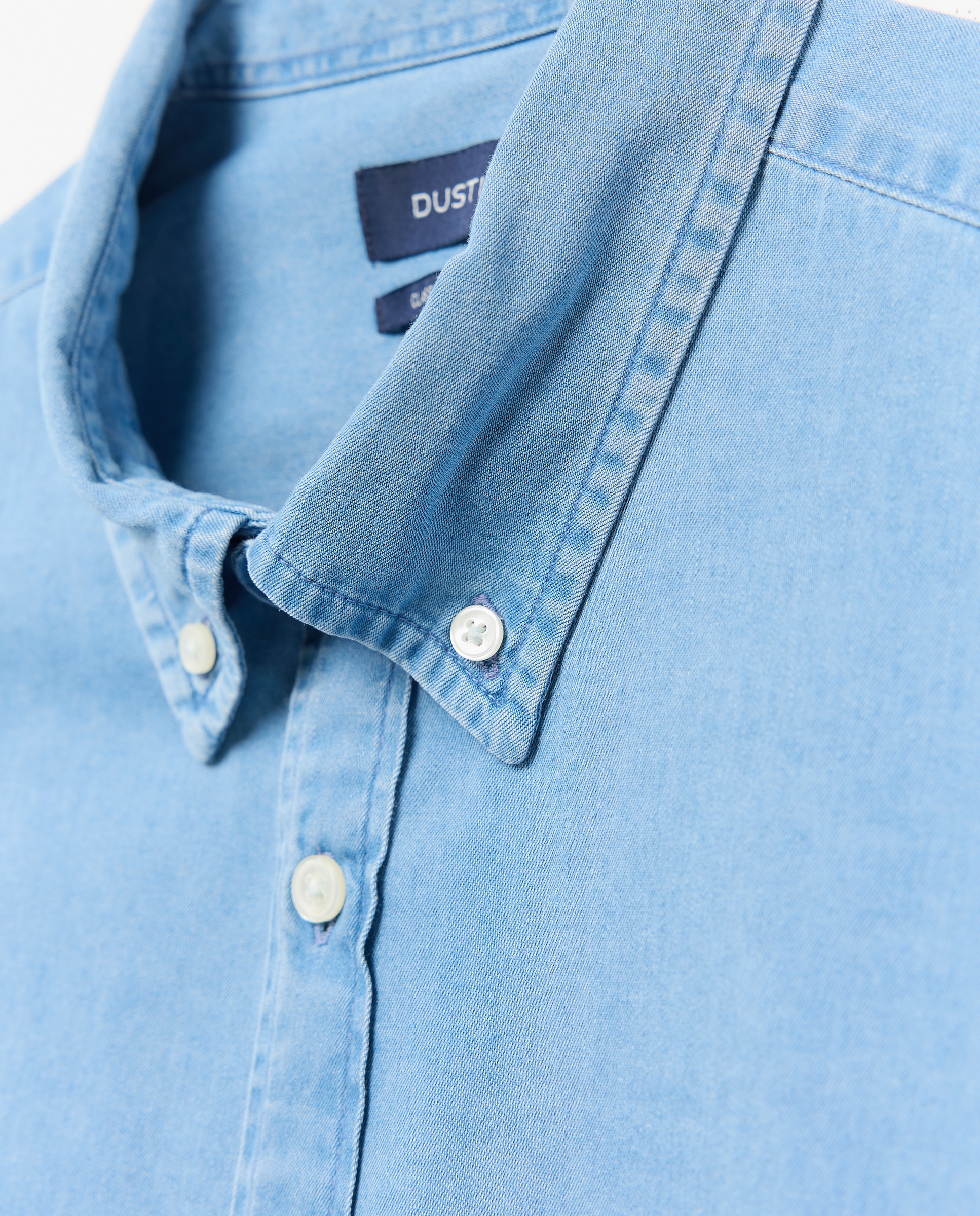 Camisa de Ganga e Chambray com Manga Comprida. Azul-5