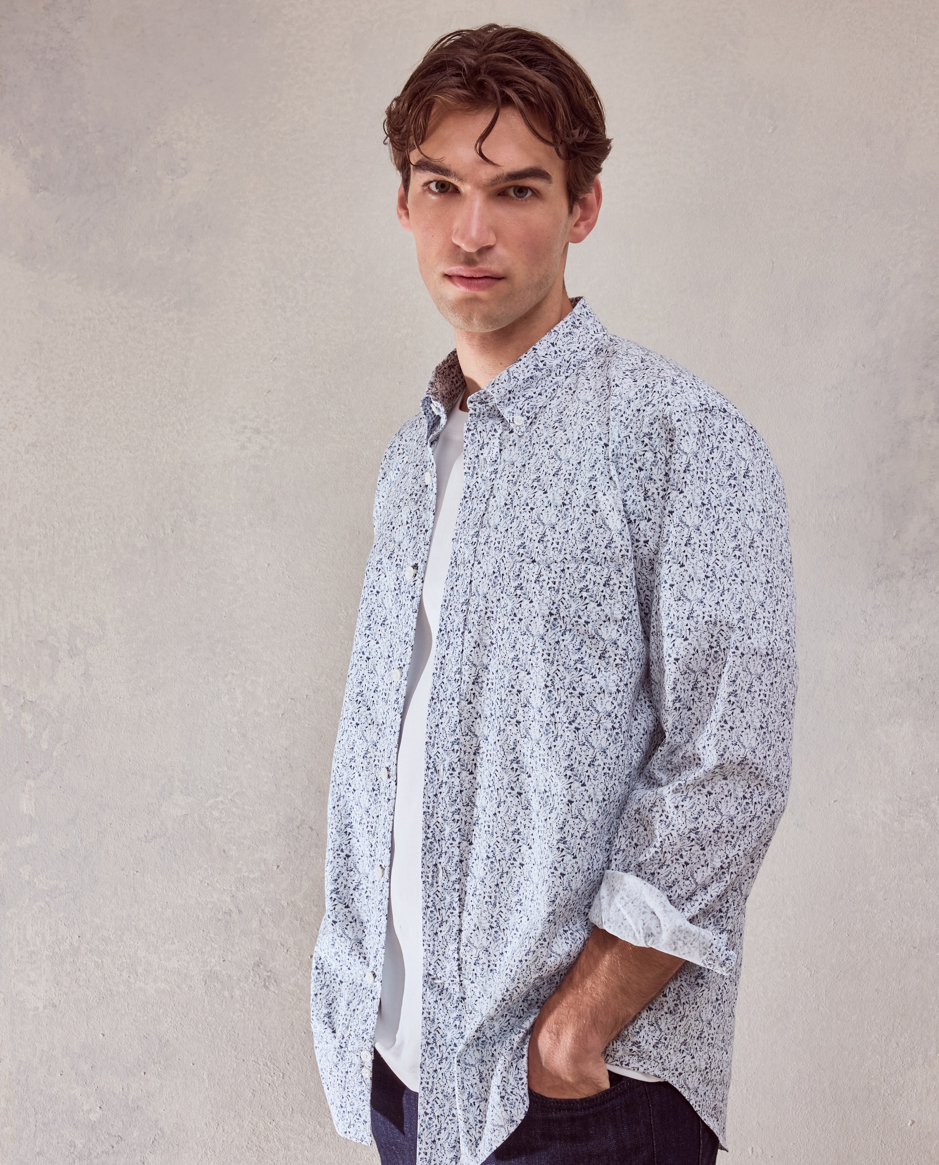 Camisa de popelín con flor estampada de colección - Dustin - Azul Azul-1