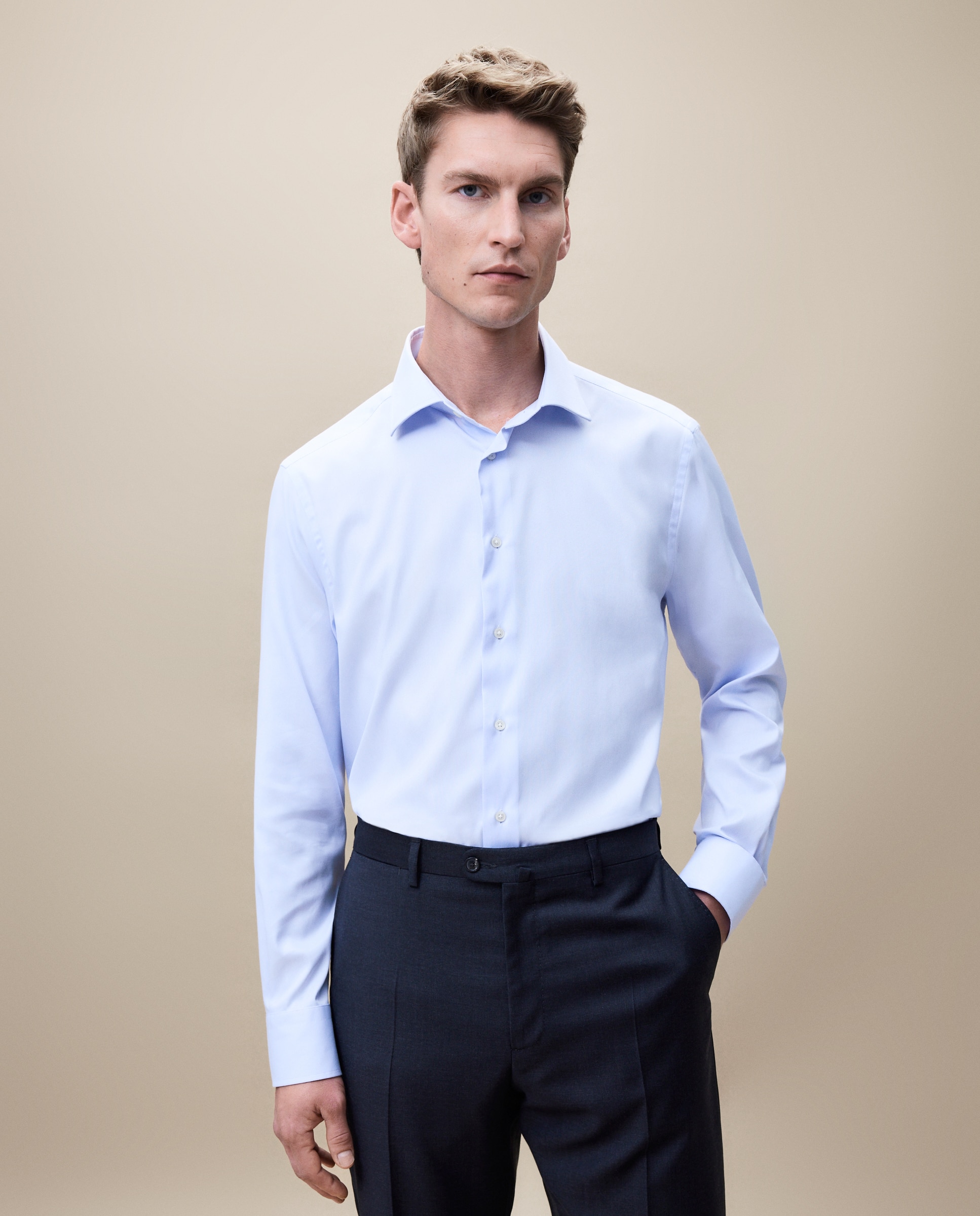 Camisa Formal Lisa Fácil de Engomar Azul-1