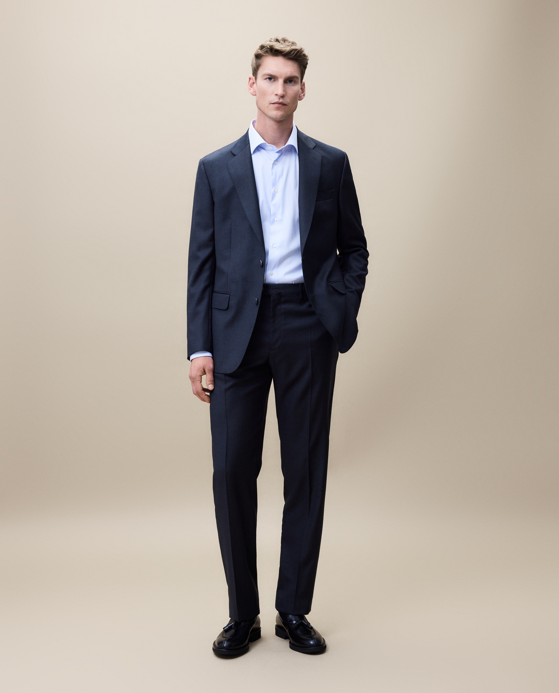 Camisa Formal Lisa Fácil de Engomar Azul-2