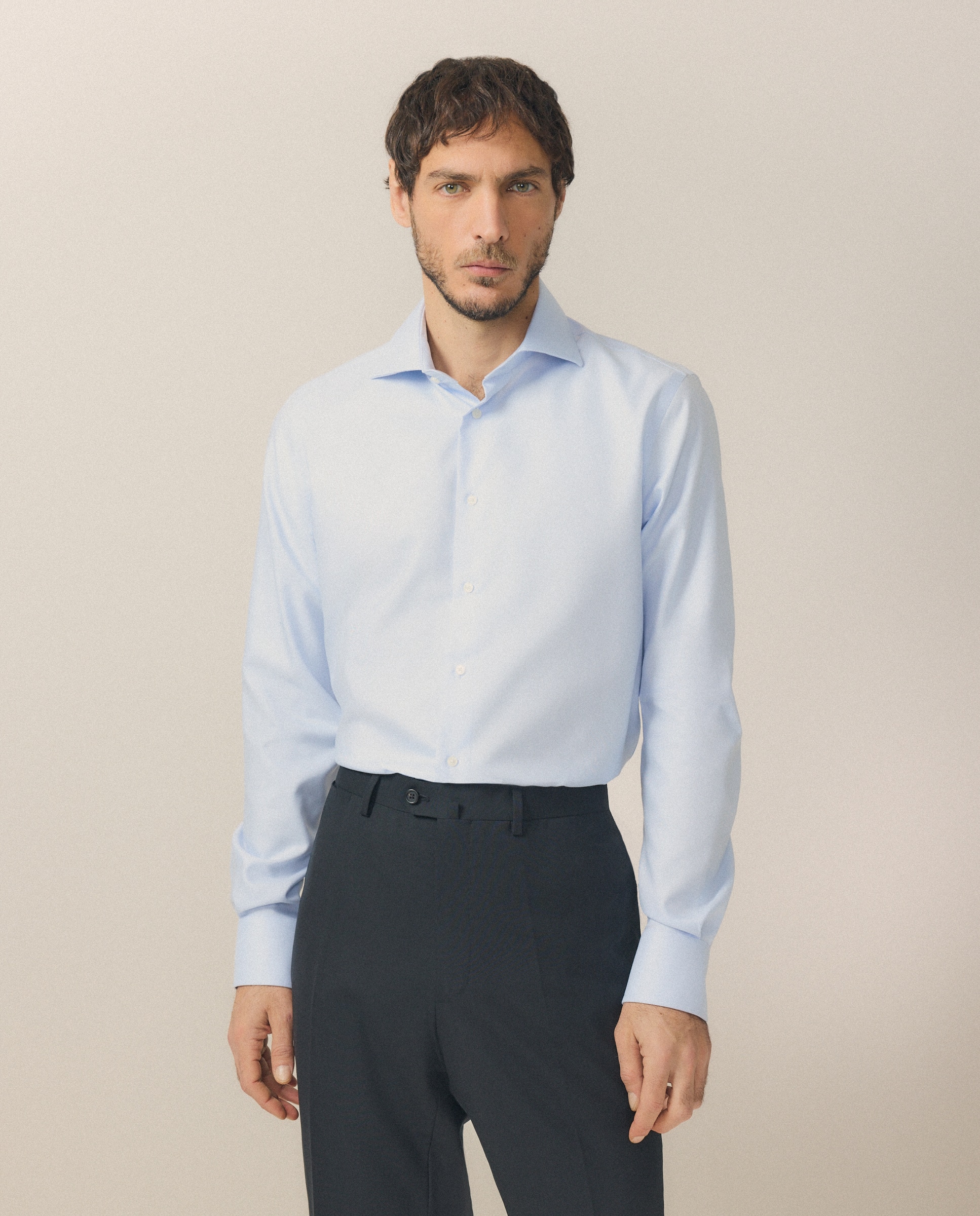 Camisa Clássica Regular Fit com Gola Italiana Celeste-1