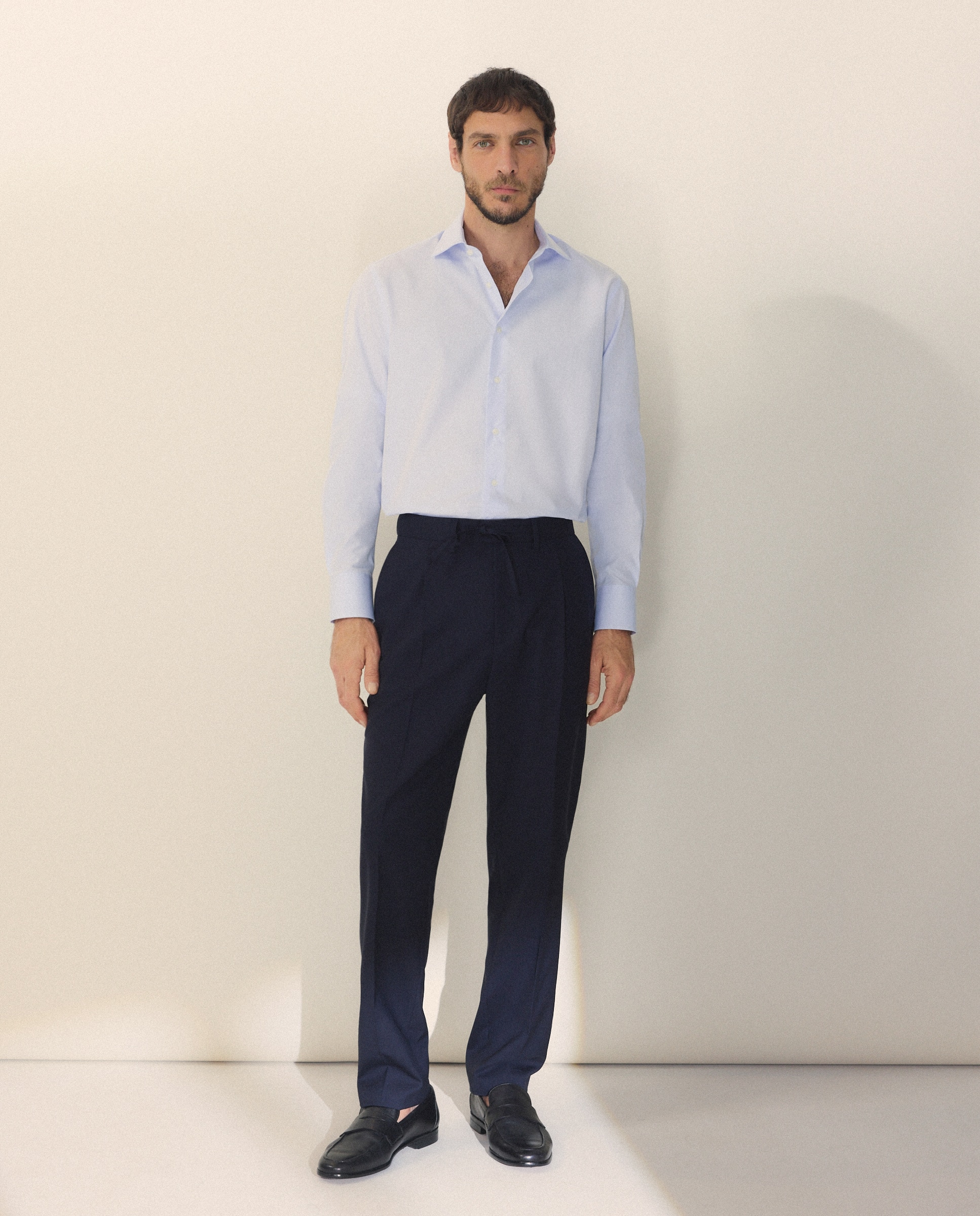 Camisa Clássica Regular Fit de Algodão Egípcio com Manga Comprida Azul-2