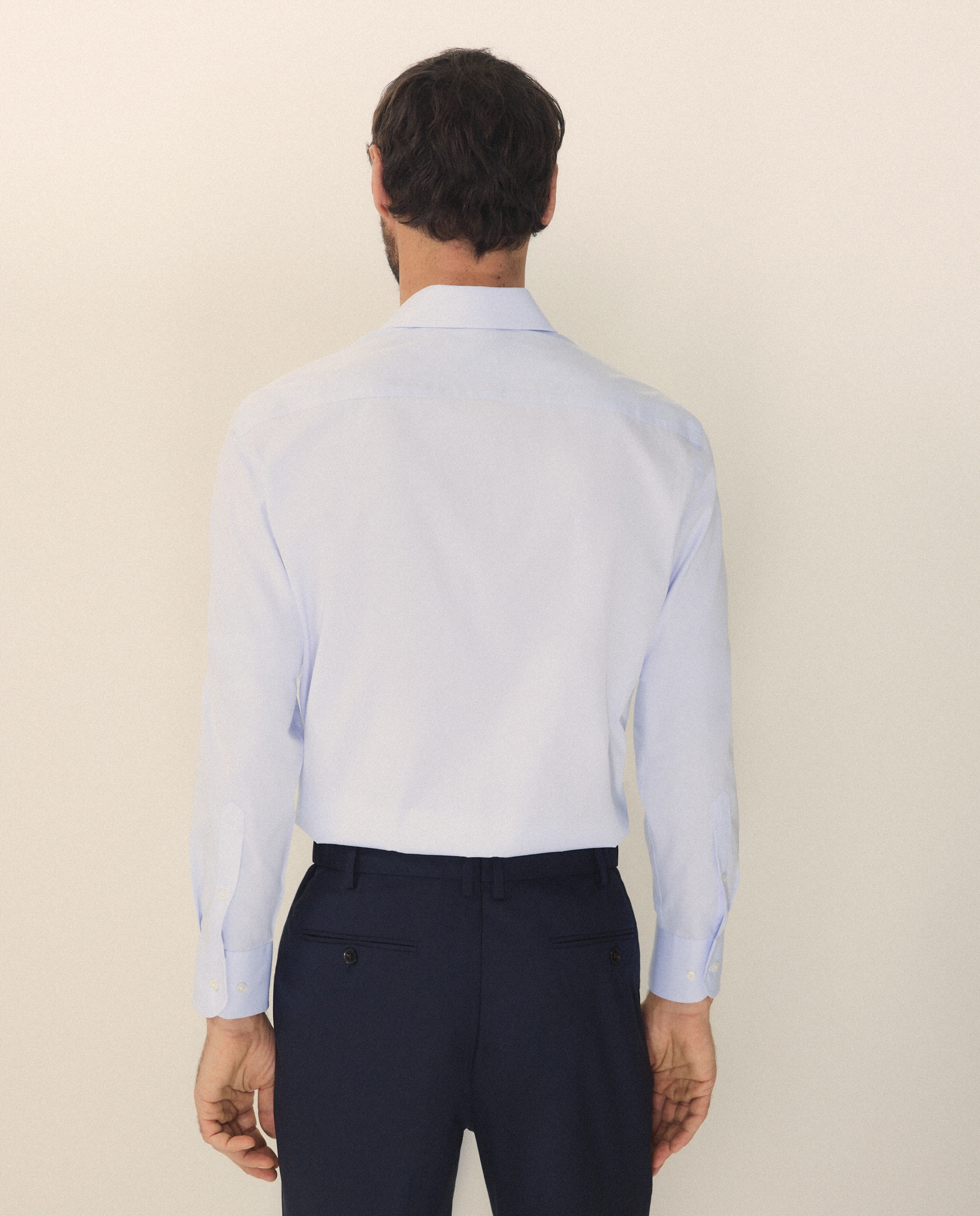 Camisa Clássica Regular Fit de Algodão Egípcio com Manga Comprida Azul-3