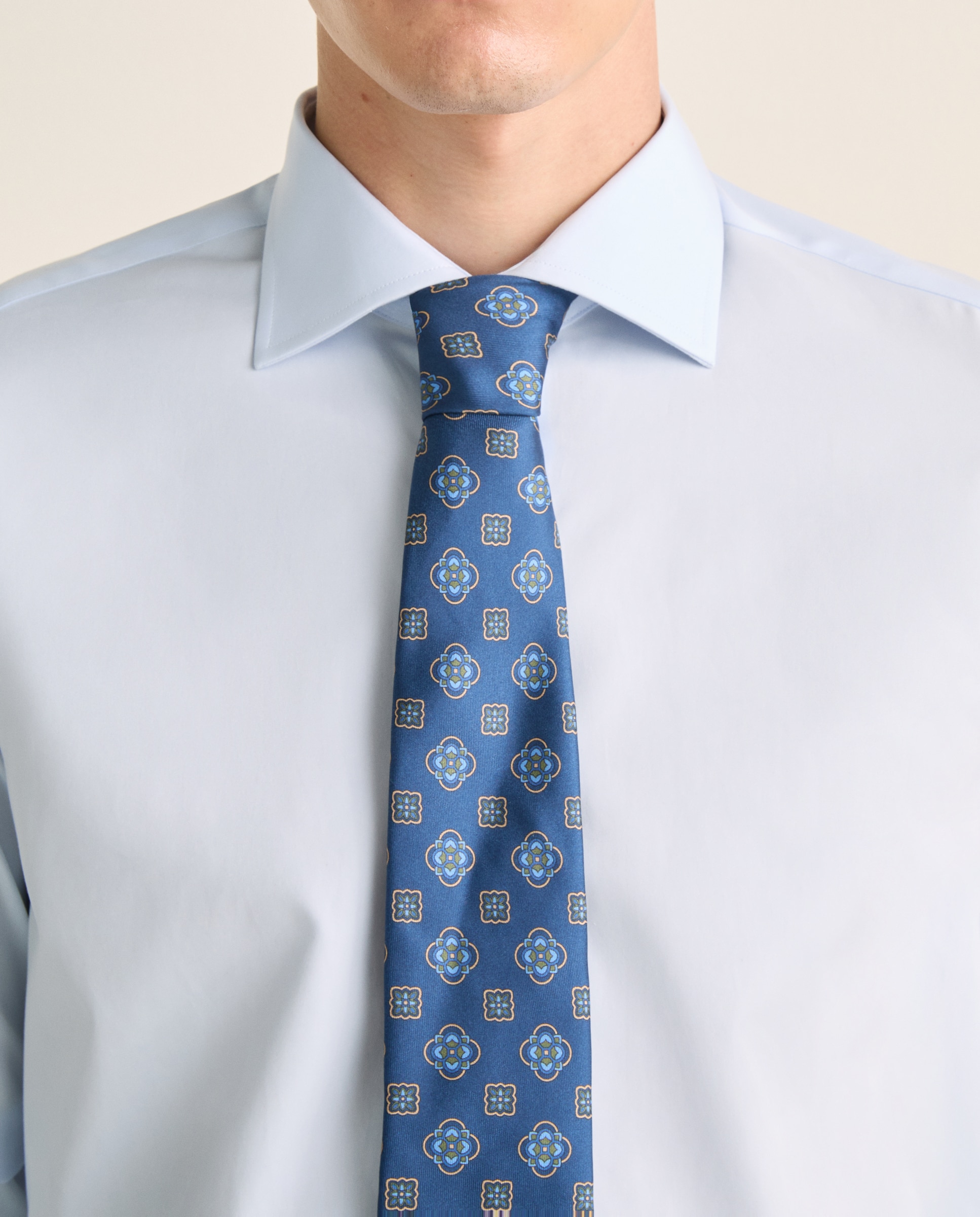 Camisa Clássica Regular Fit de Algodão Egípcio com Manga Comprida Azul-7
