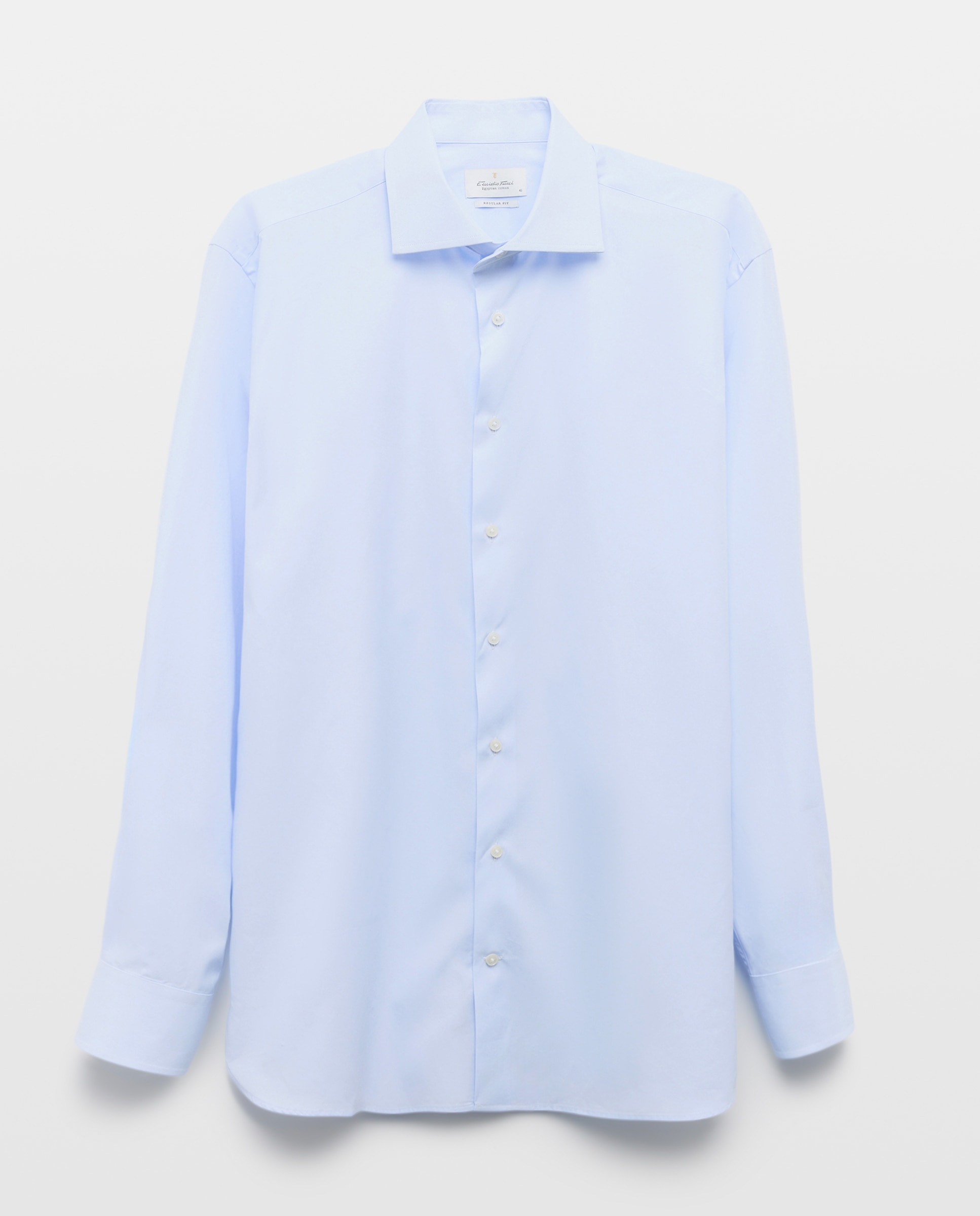 Camisa Clássica Regular Fit de Algodão Egípcio com Manga Comprida Azul-5