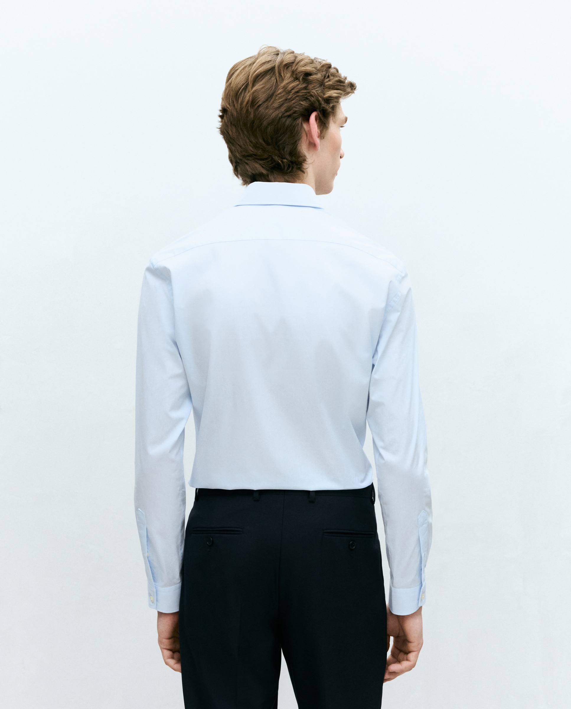 Camisa Clássica Regular Fit de Popelina Lisa com Manga Comprida Azul-claro-3