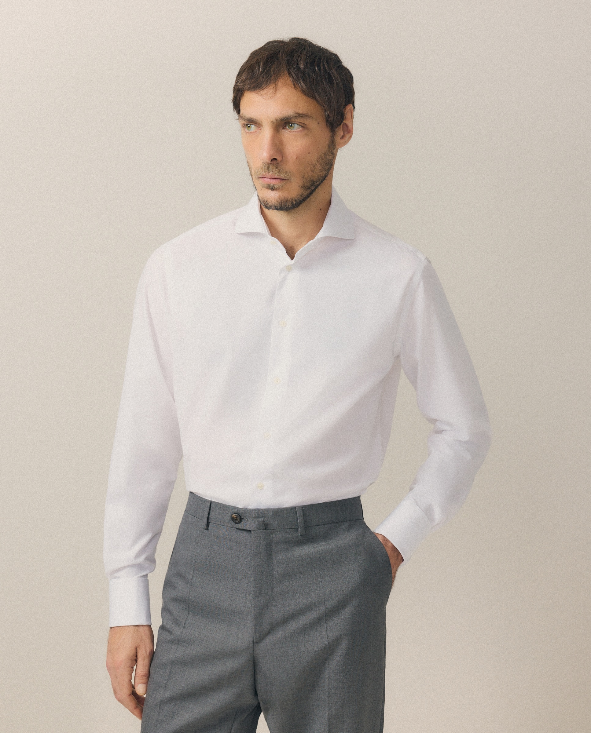 Camisa Clássica de Manga Comprida Non Iron Branco-1