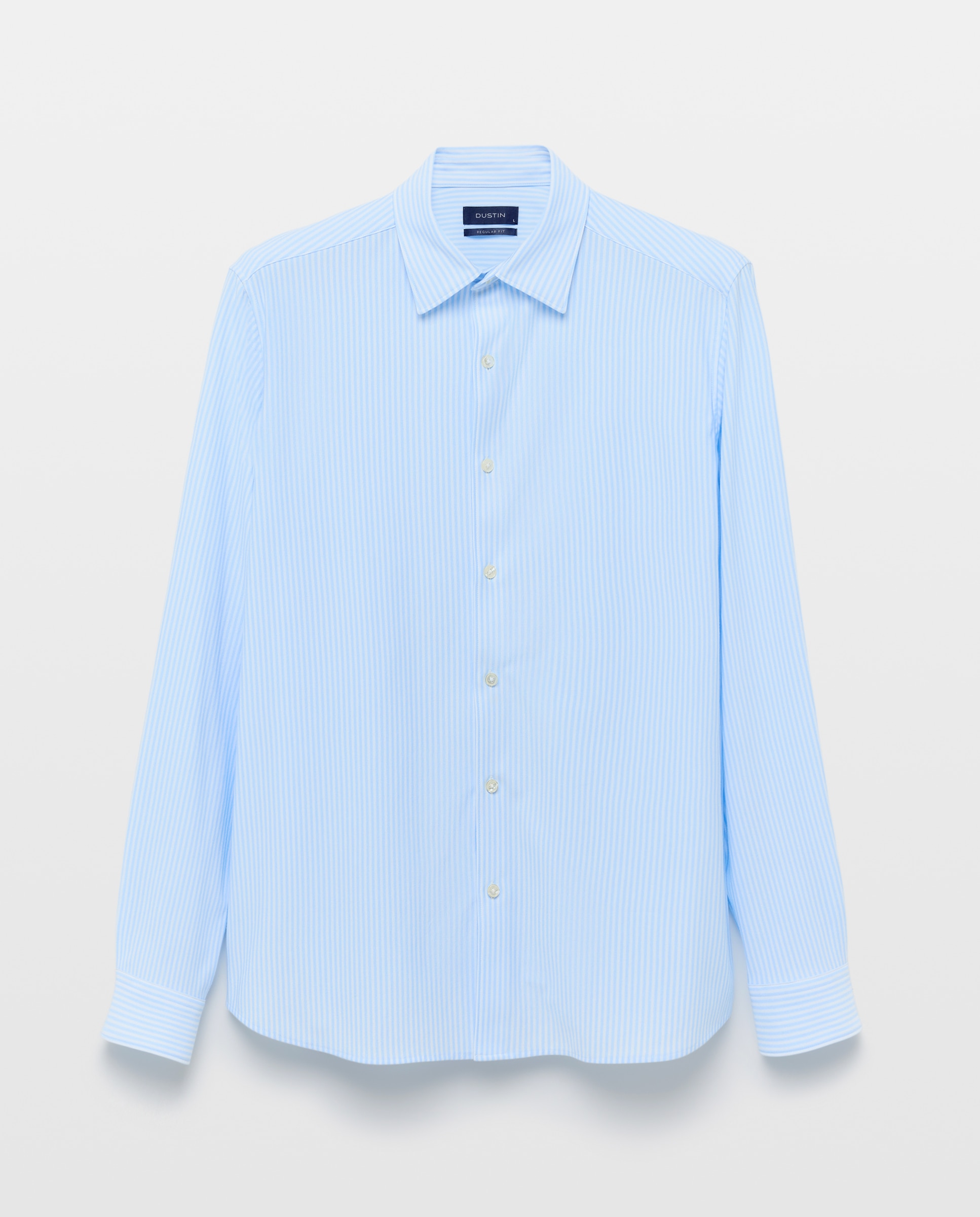Camisa Clássica Regular Fit de Malha às Riscas com Manga Comprida Azul-claro-4