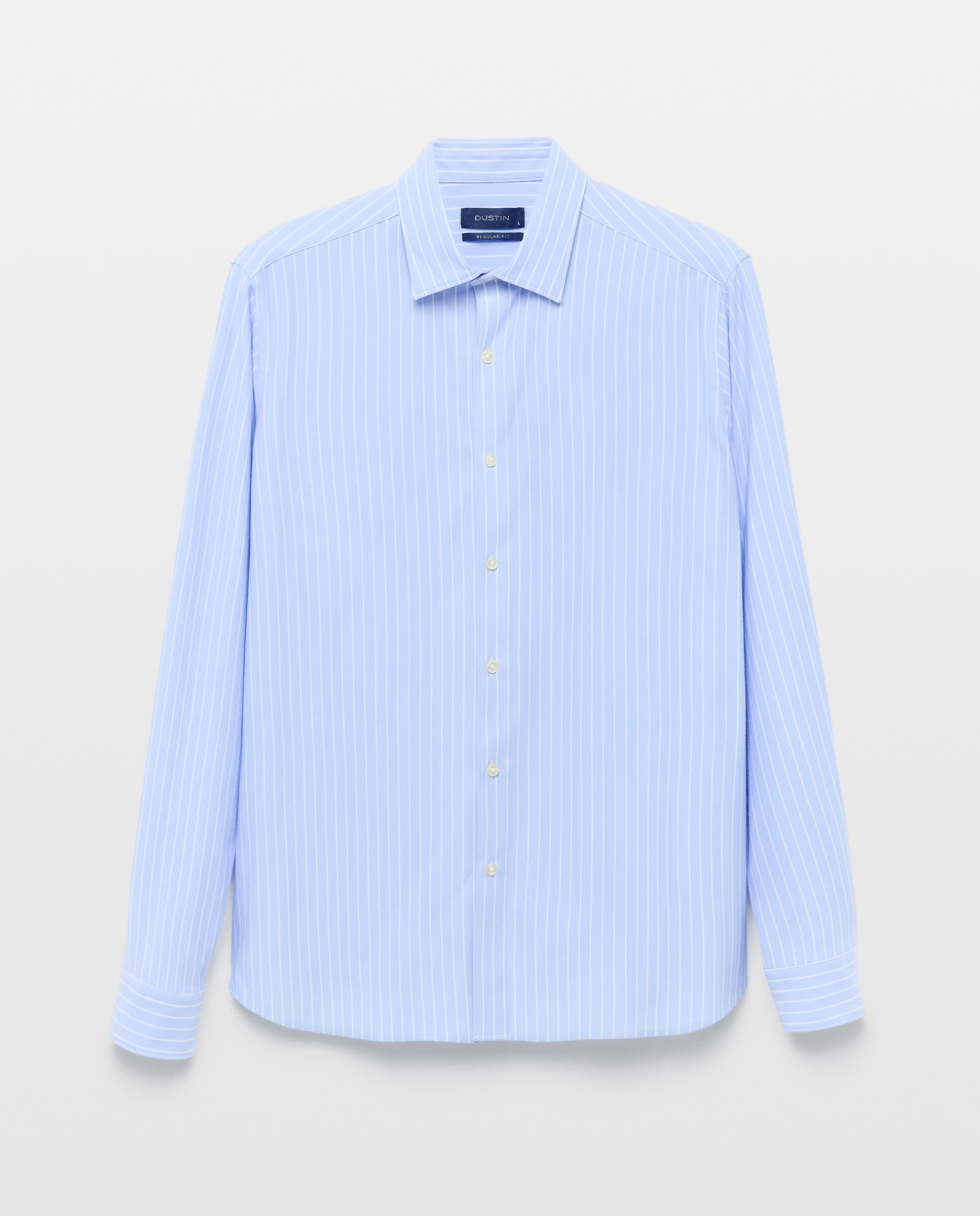 Camisa Clássica Regular Fit de Malha às Riscas com Manga Comprida Azul-4
