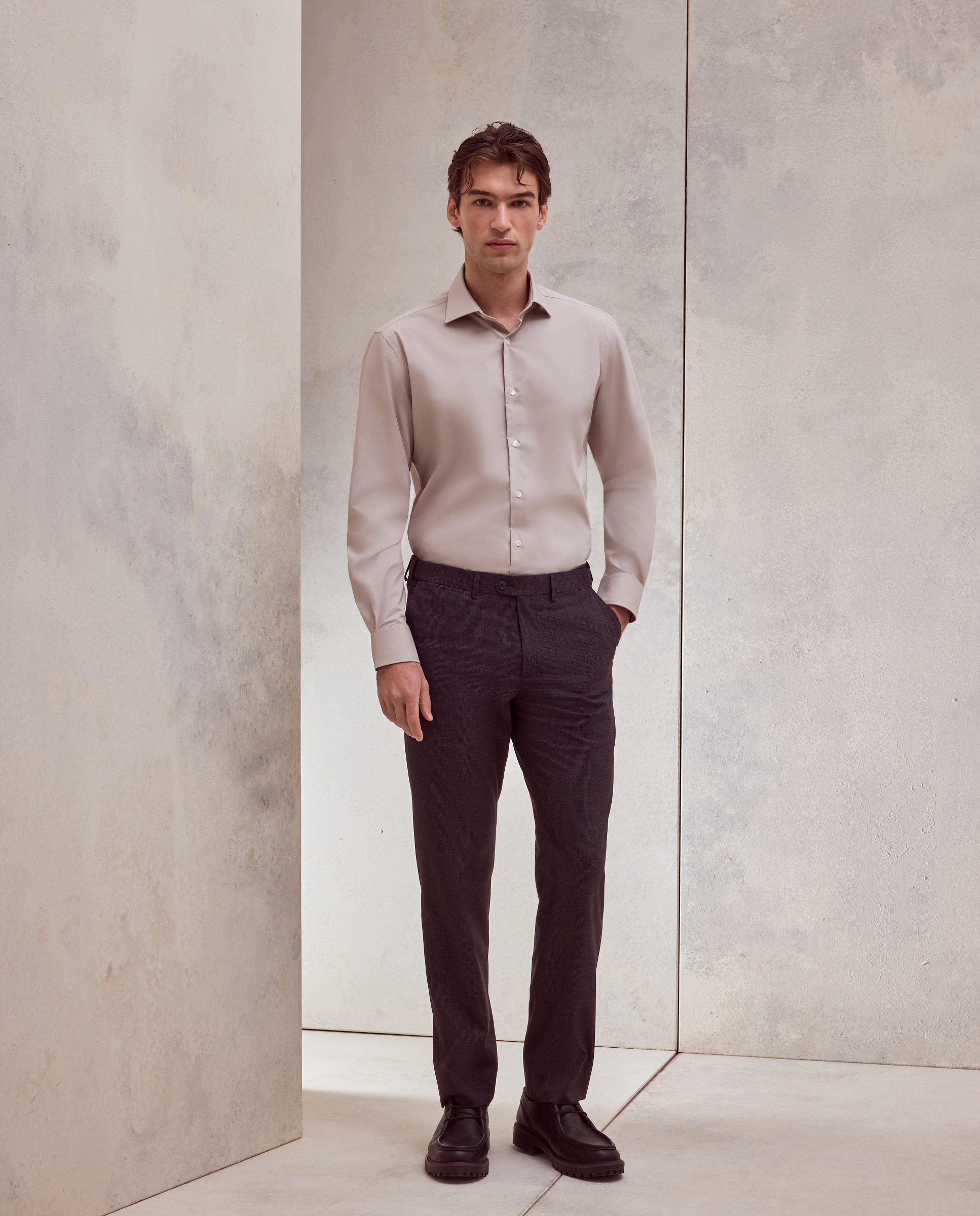 Camisa de vestir con stretch fit regular. - Dustin - Beige Beige-1