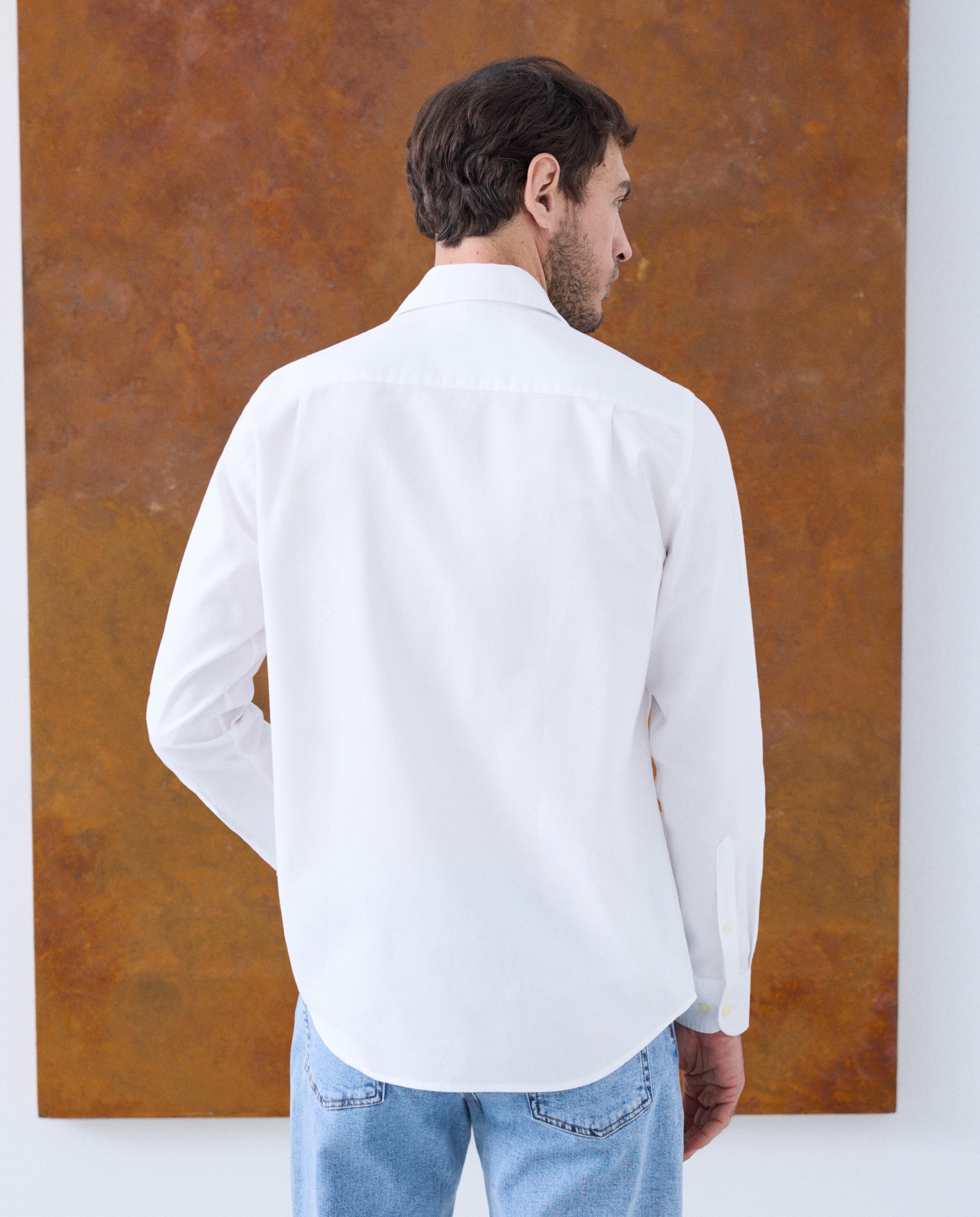 Camisa Casual de Manga Comprida Branco-3