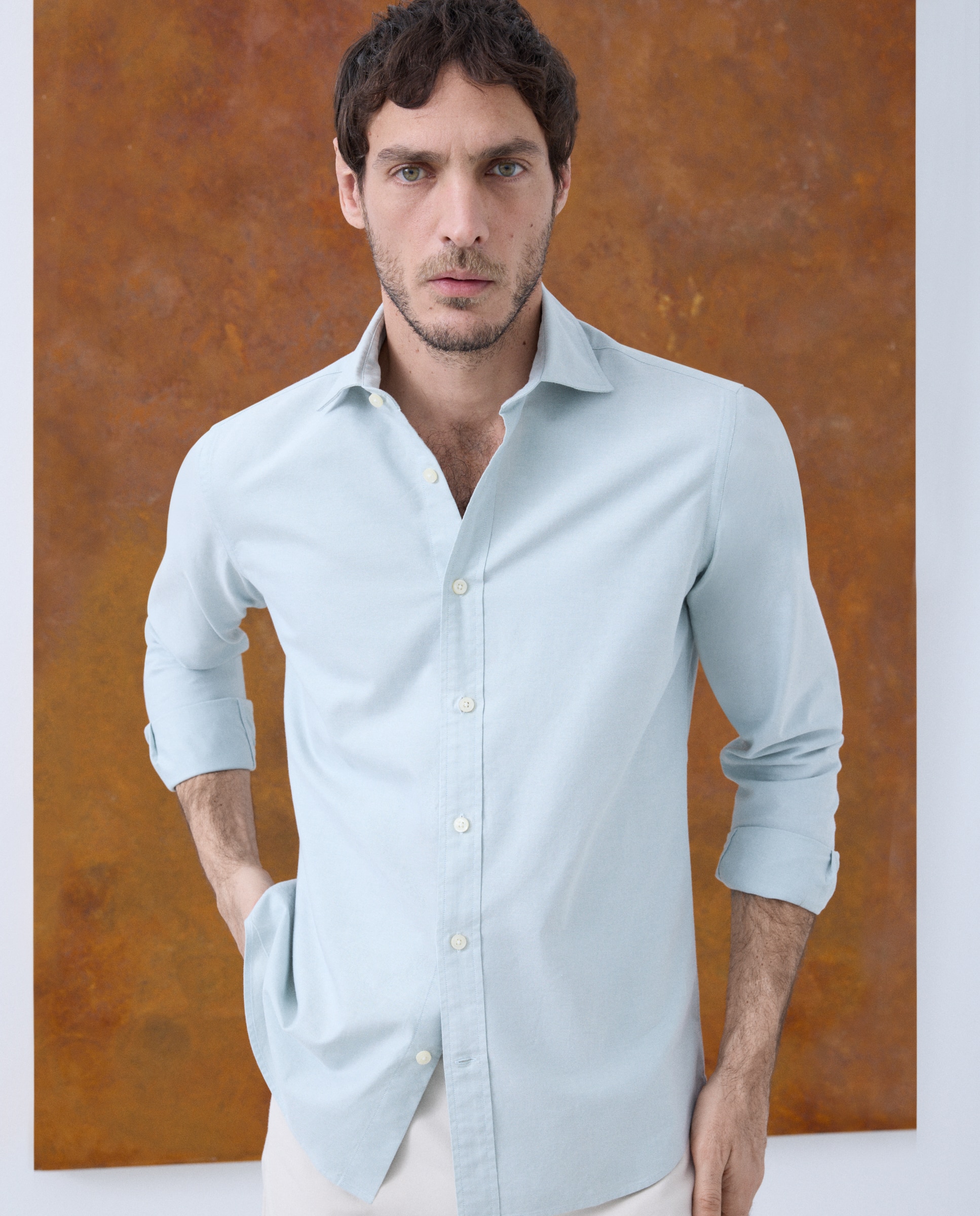 Camisa Casual de Manga Comprida Verde-1