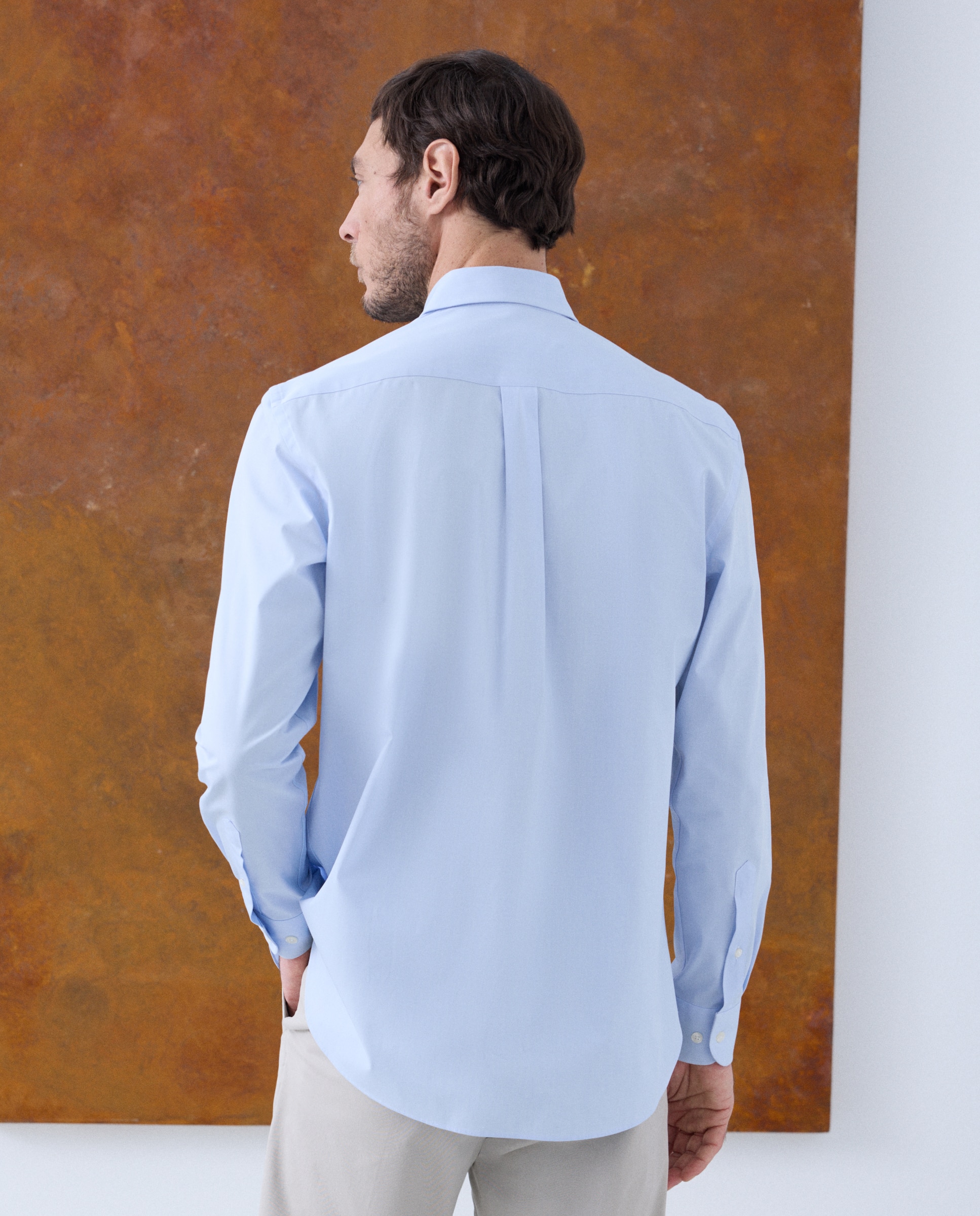 Camisa Casual de Manga Comprida Azul-3
