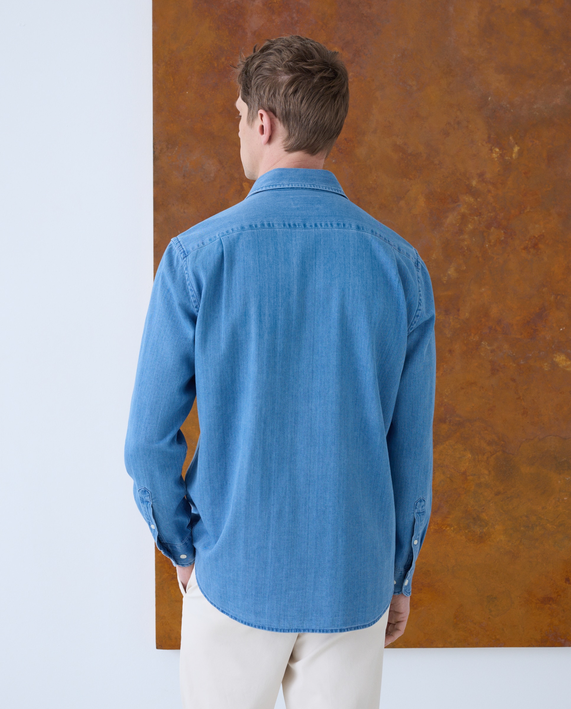 Camisa Casual de Ganga com Manga Comprida Azul-3
