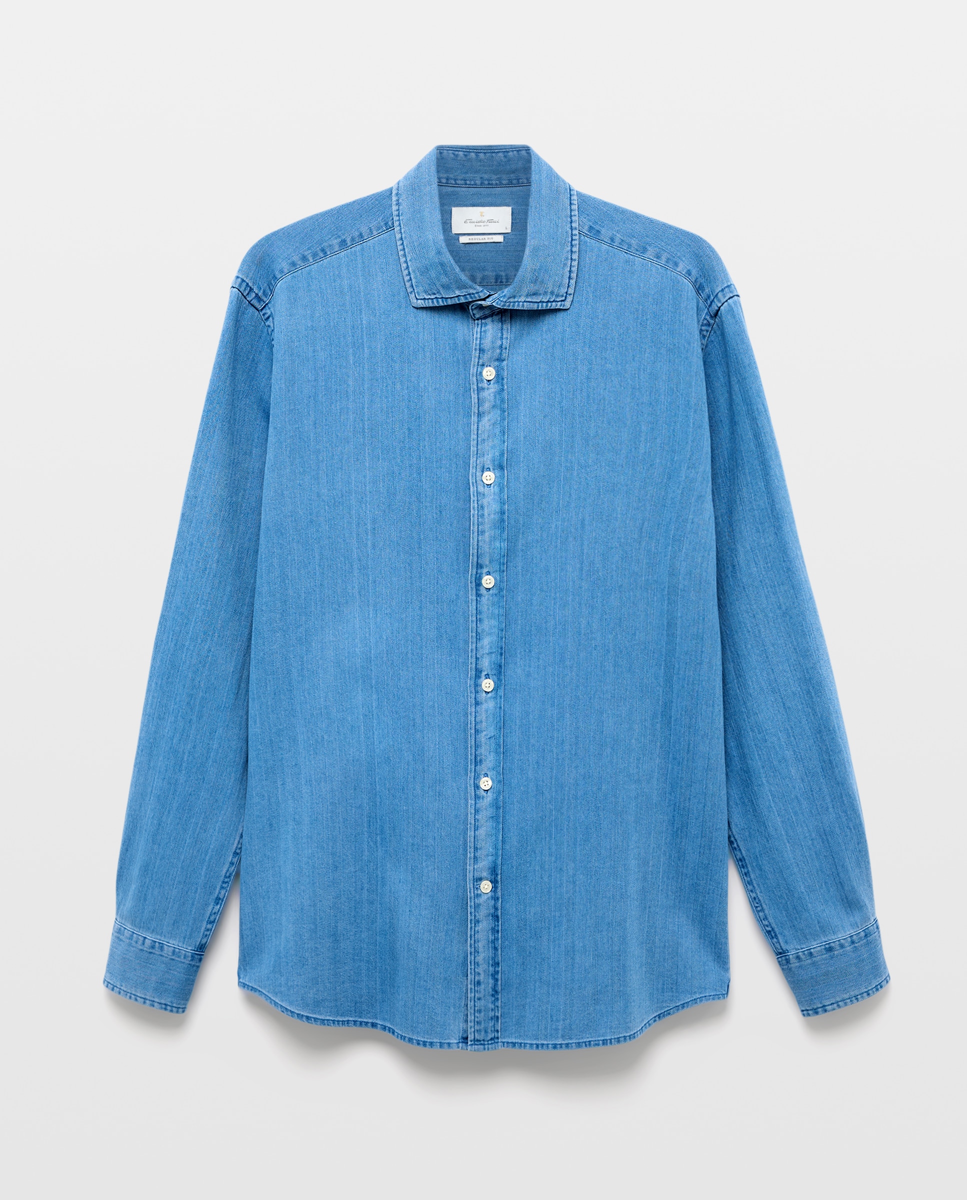 Camisa Casual de Ganga com Manga Comprida Azul-4