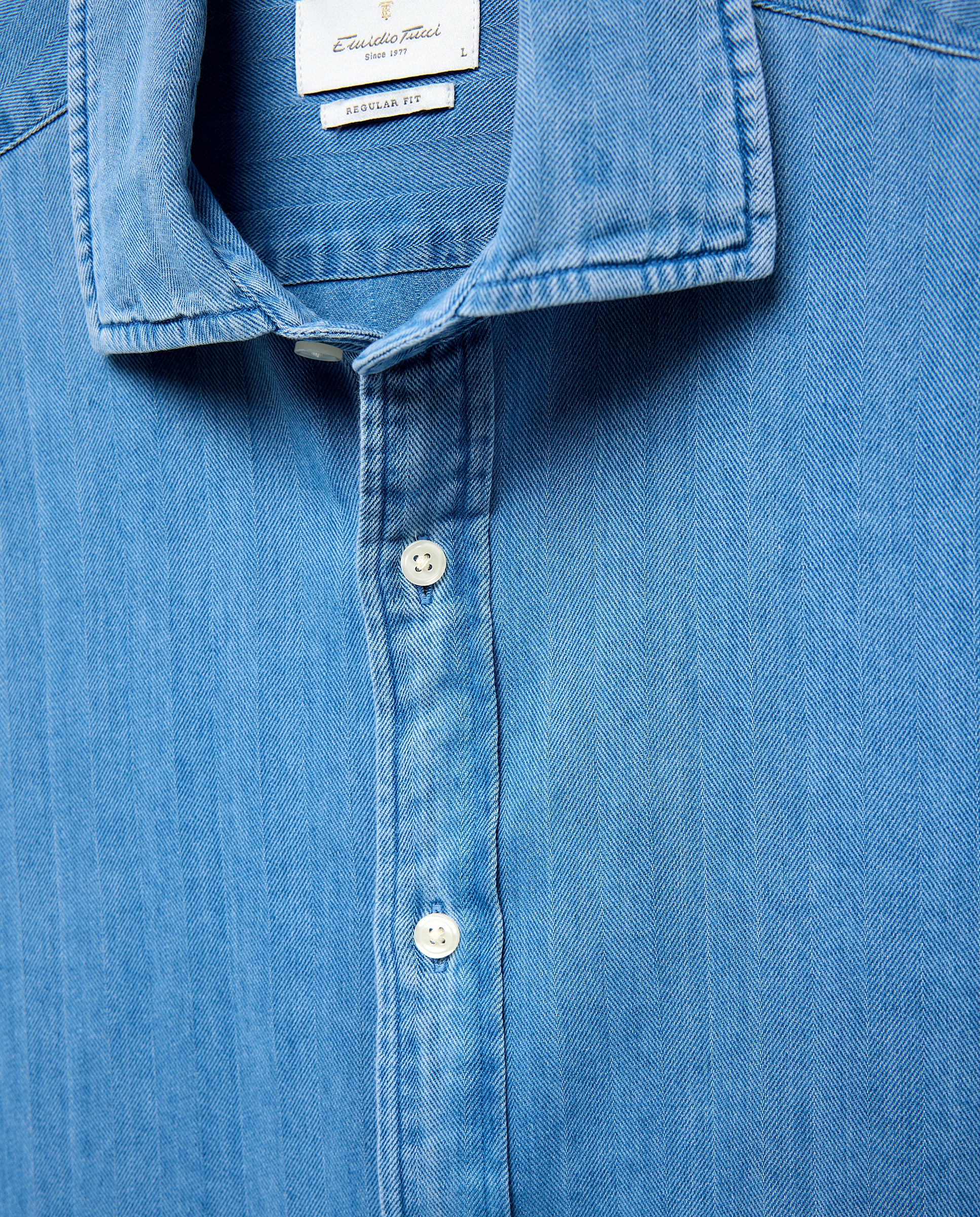 Camisa Casual de Ganga com Manga Comprida Azul-5