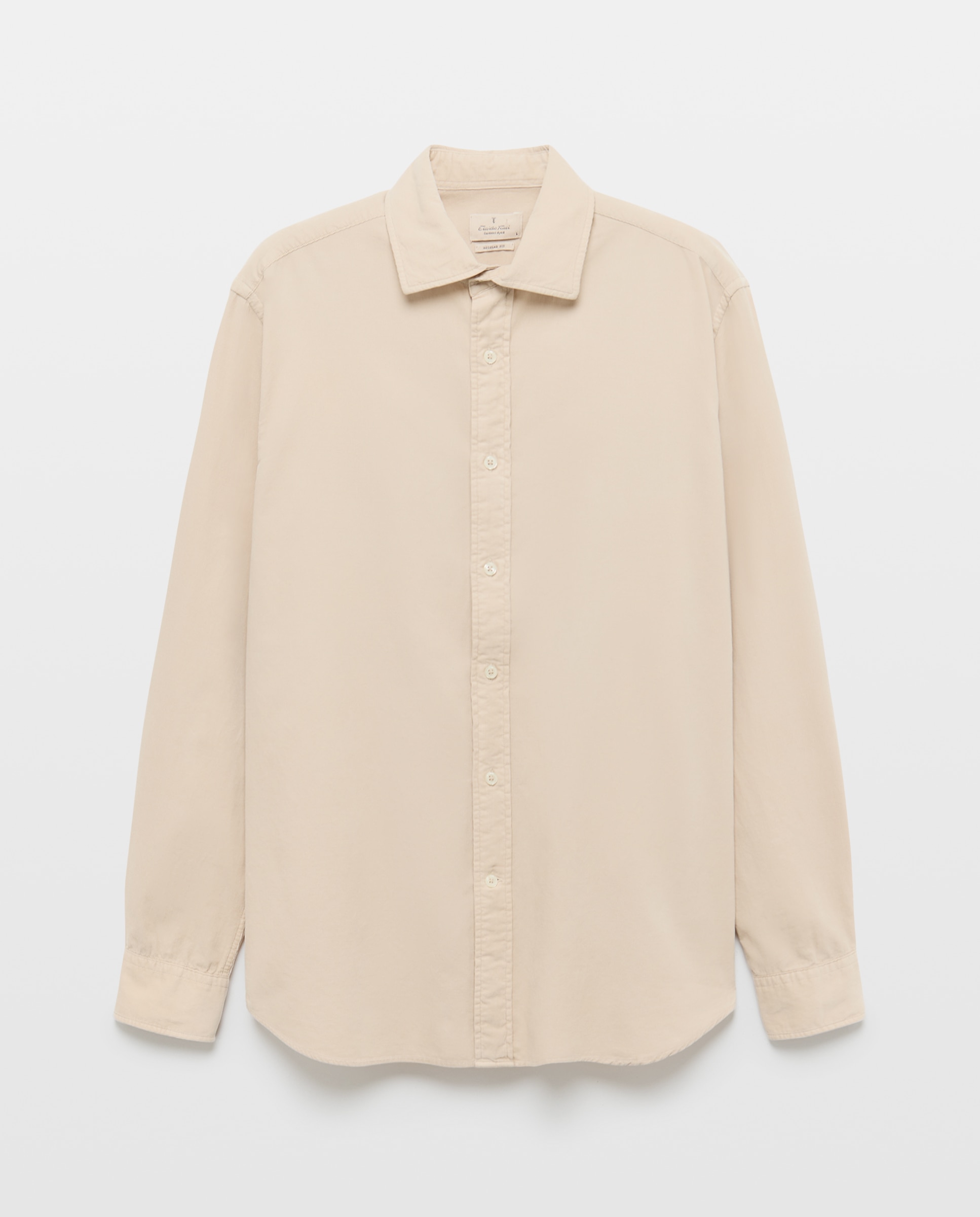 Camisa Casual de Ganga com Manga Comprida Bege-1