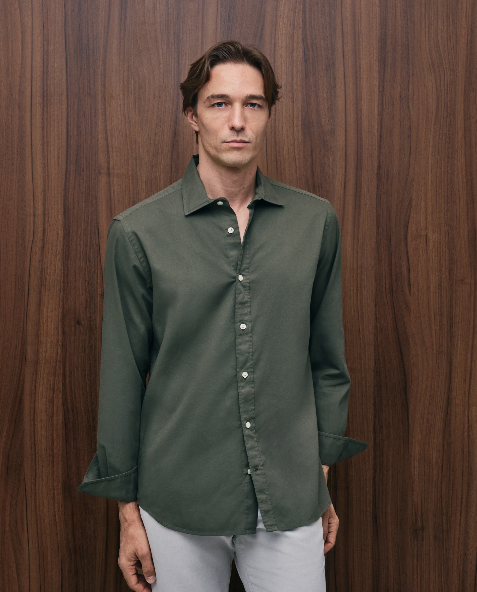 Camisa sport regular fit hombre twill garment dye 100% algodón - Emidio Tucci - Verde oscuro Verde oscuro-1