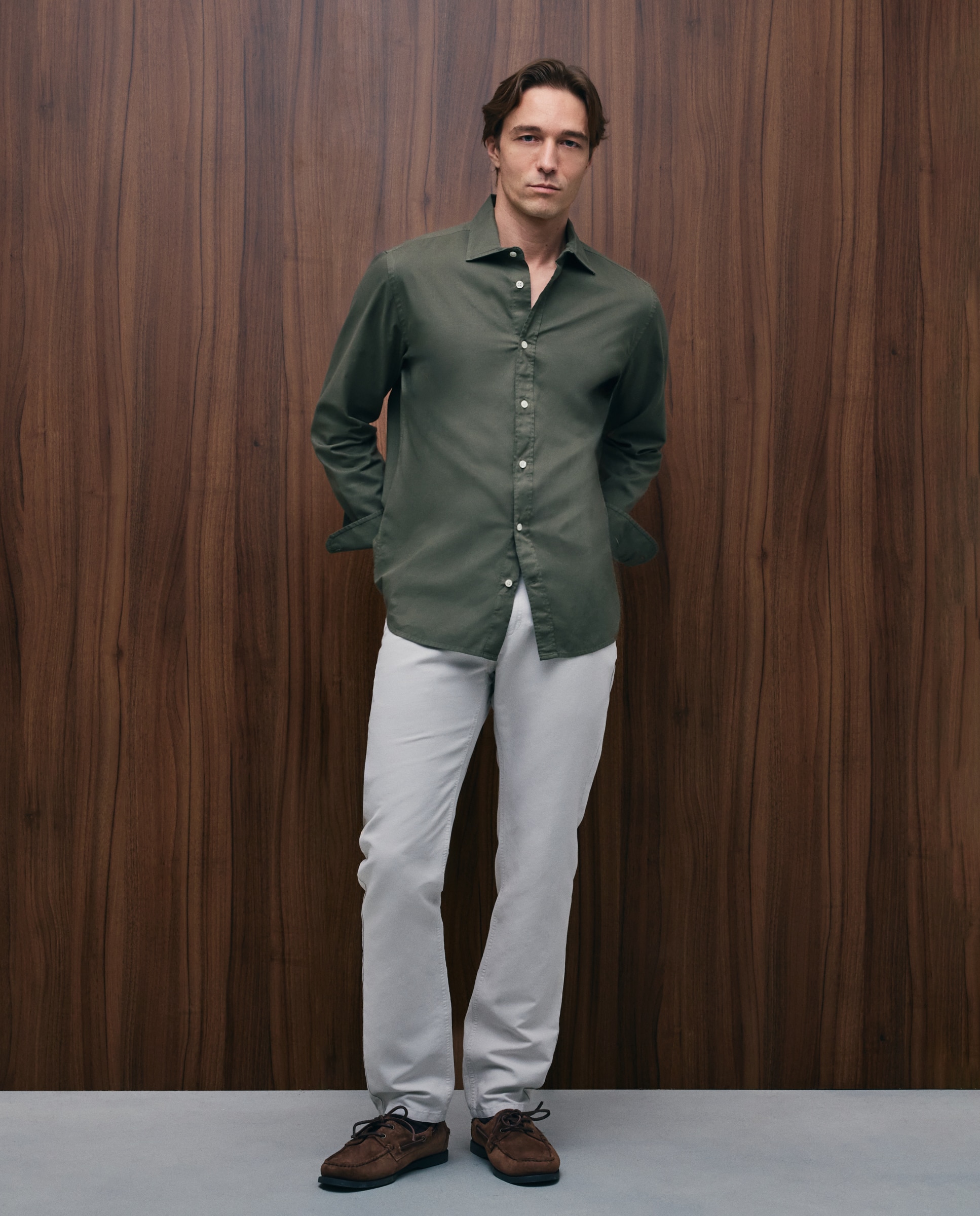 Camisa sport regular fit hombre twill garment dye 100% algodón - Emidio Tucci - Verde oscuro Verde oscuro-2