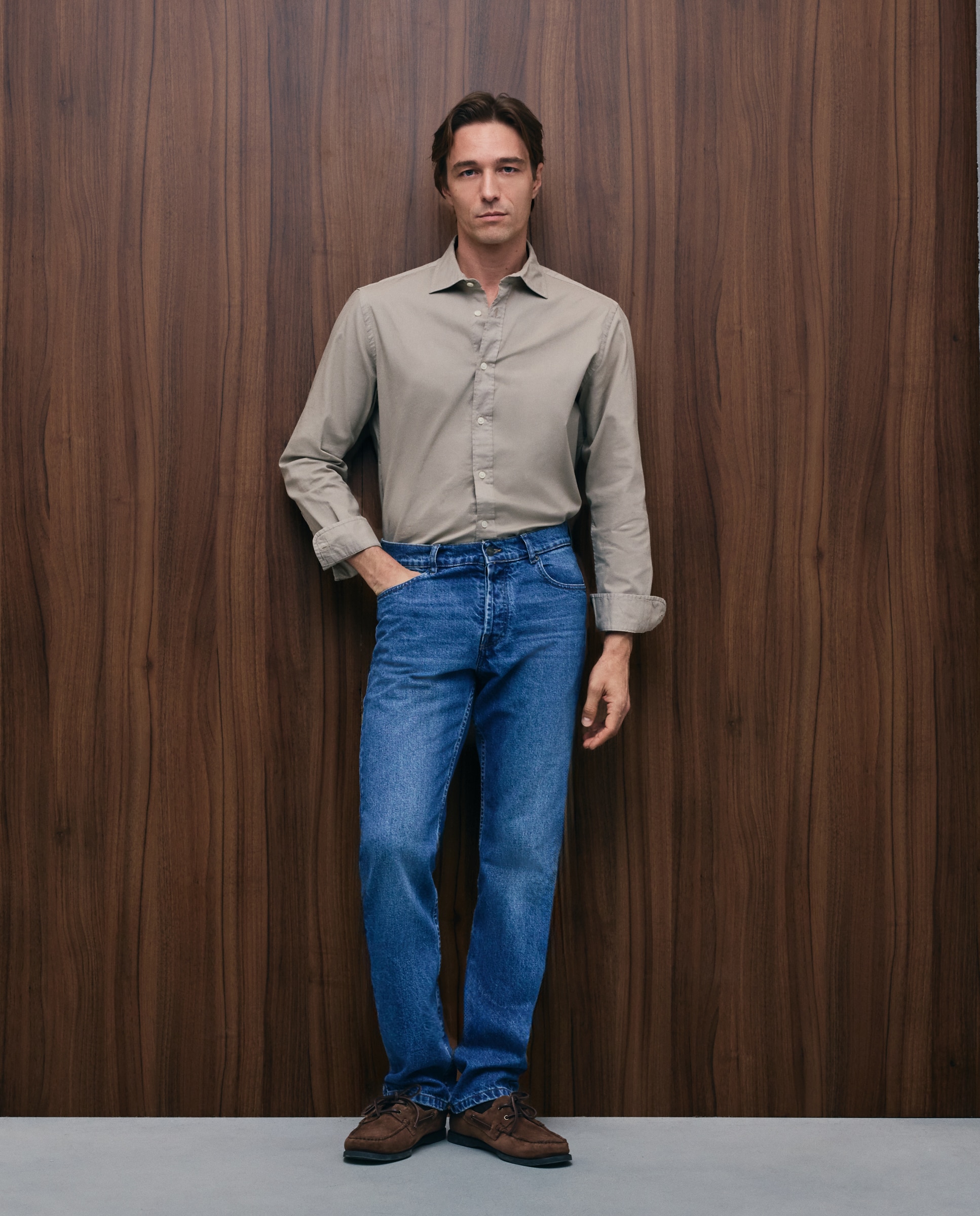 Camisa sport regular fit hombre twill garment dye 100% algodón - Emidio Tucci - Beige Beige-2