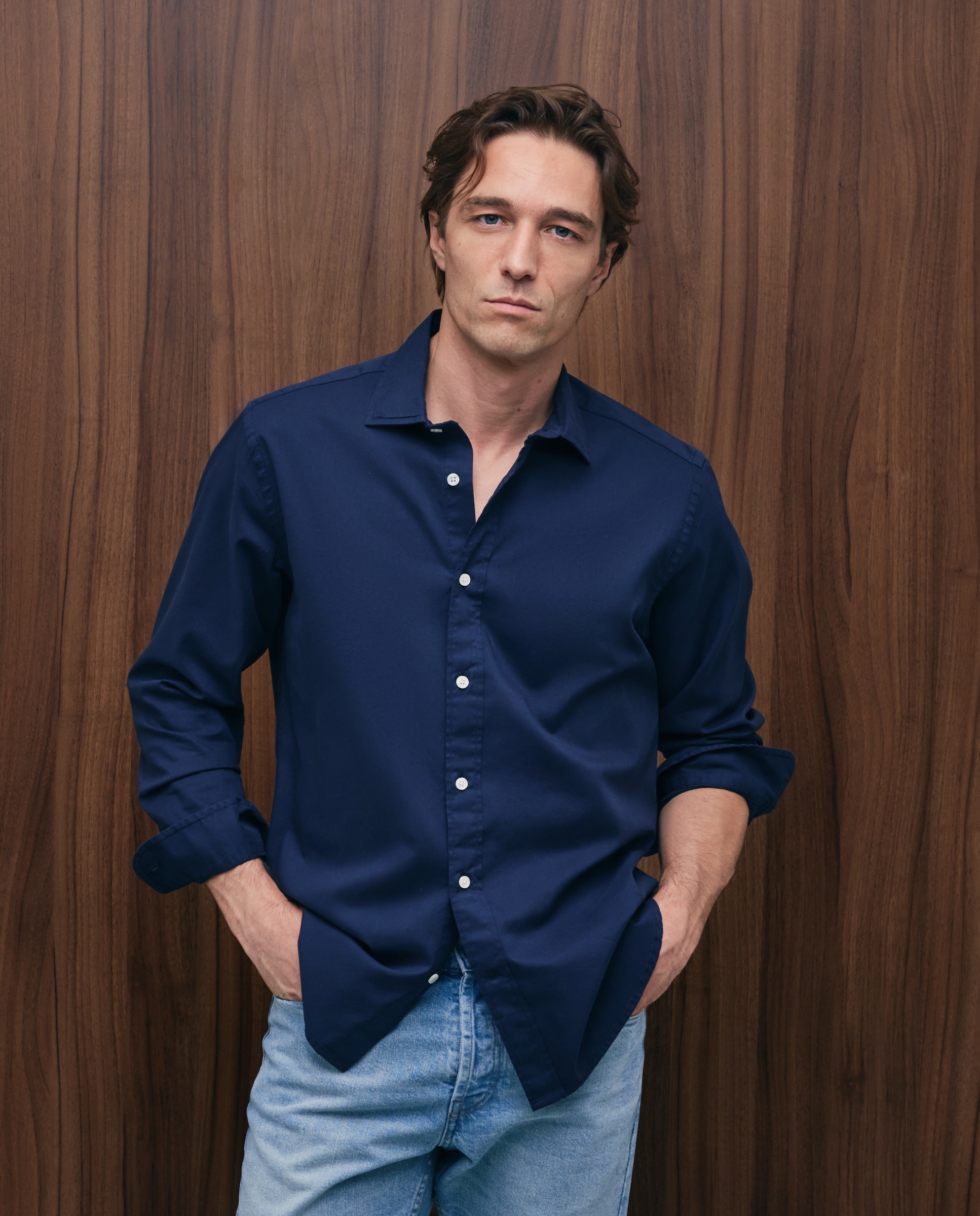 Camisa sport regular fit hombre twill garment dye 100% algodón - Emidio Tucci - Azul marino Azul marino-1