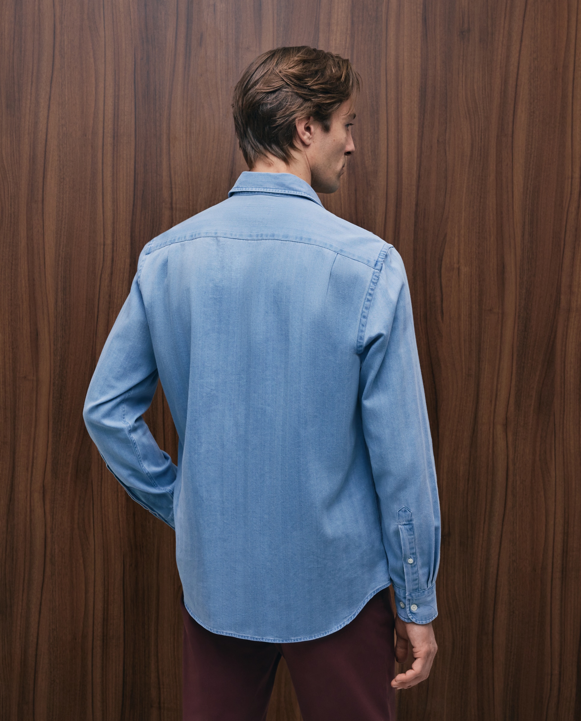 Camisa Casual de Ganga com Manga Comprida Azul-3