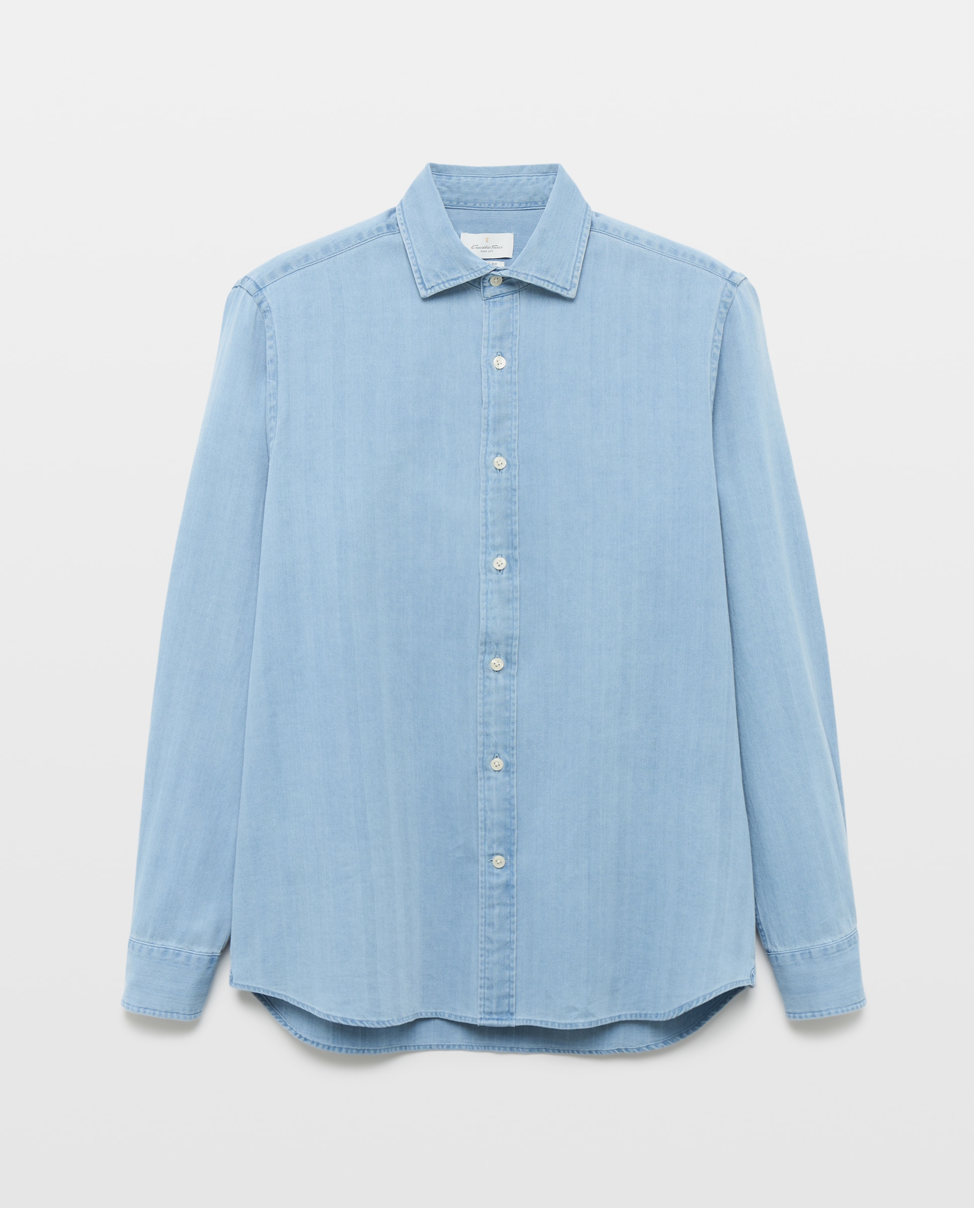 Camisa Casual de Ganga com Manga Comprida Azul-4