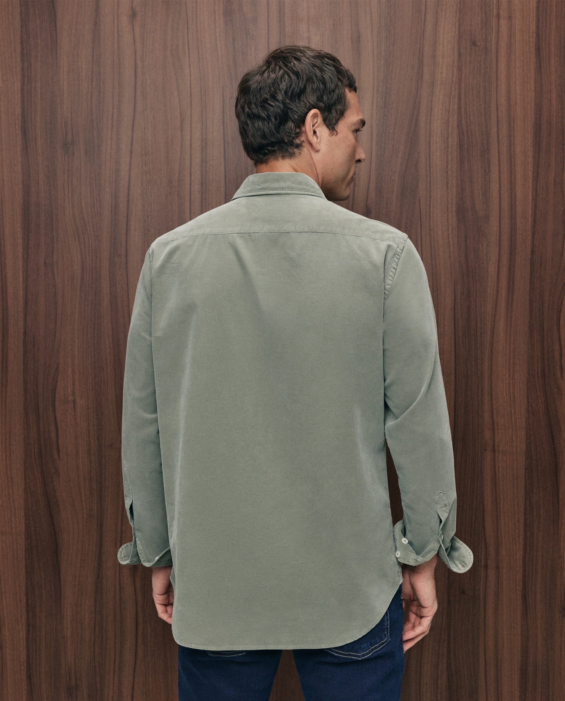 Camisa de Ganga com Manga Comprida Verde-3