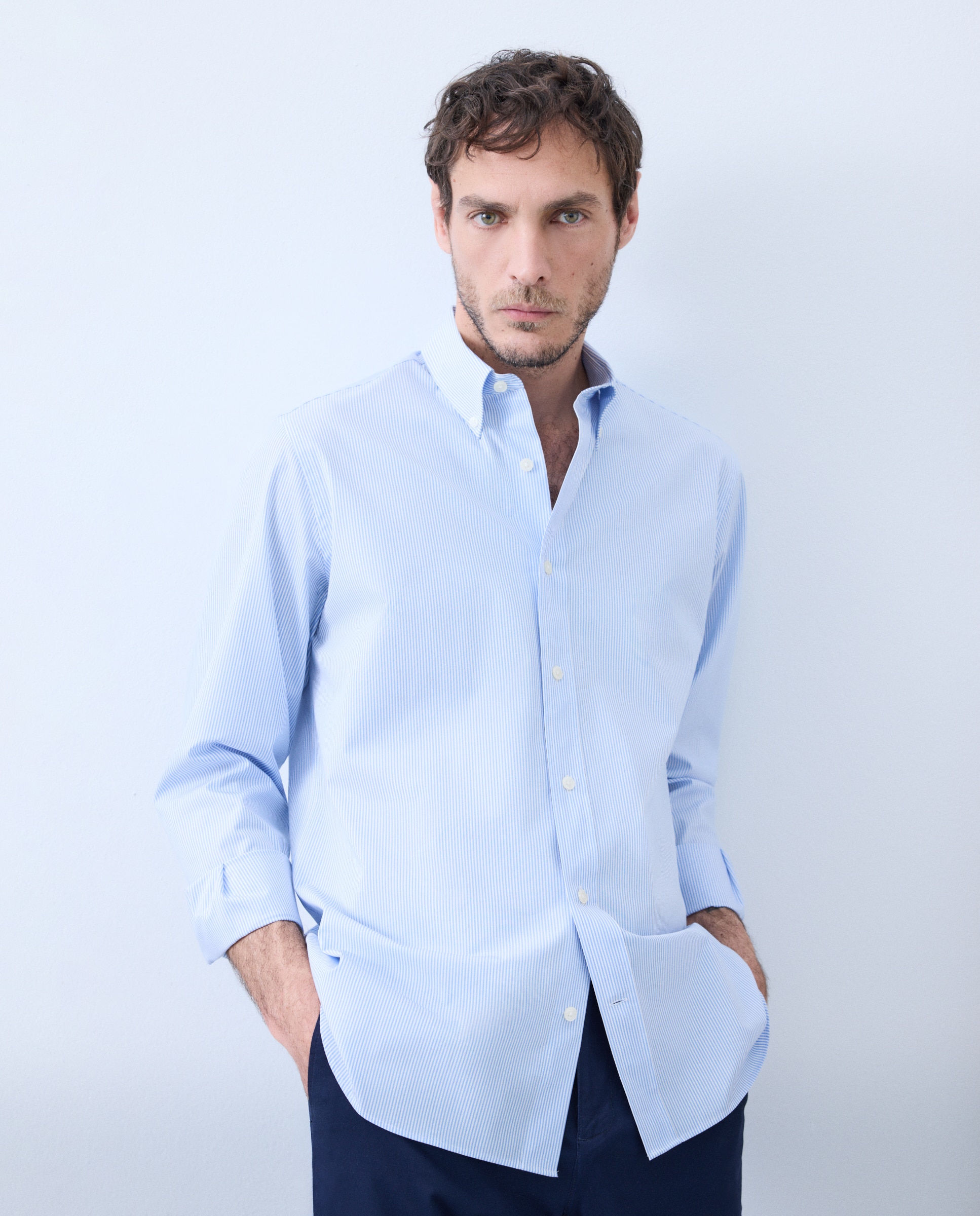 Camisa Casual de Manga Comprida Azul-claro-1