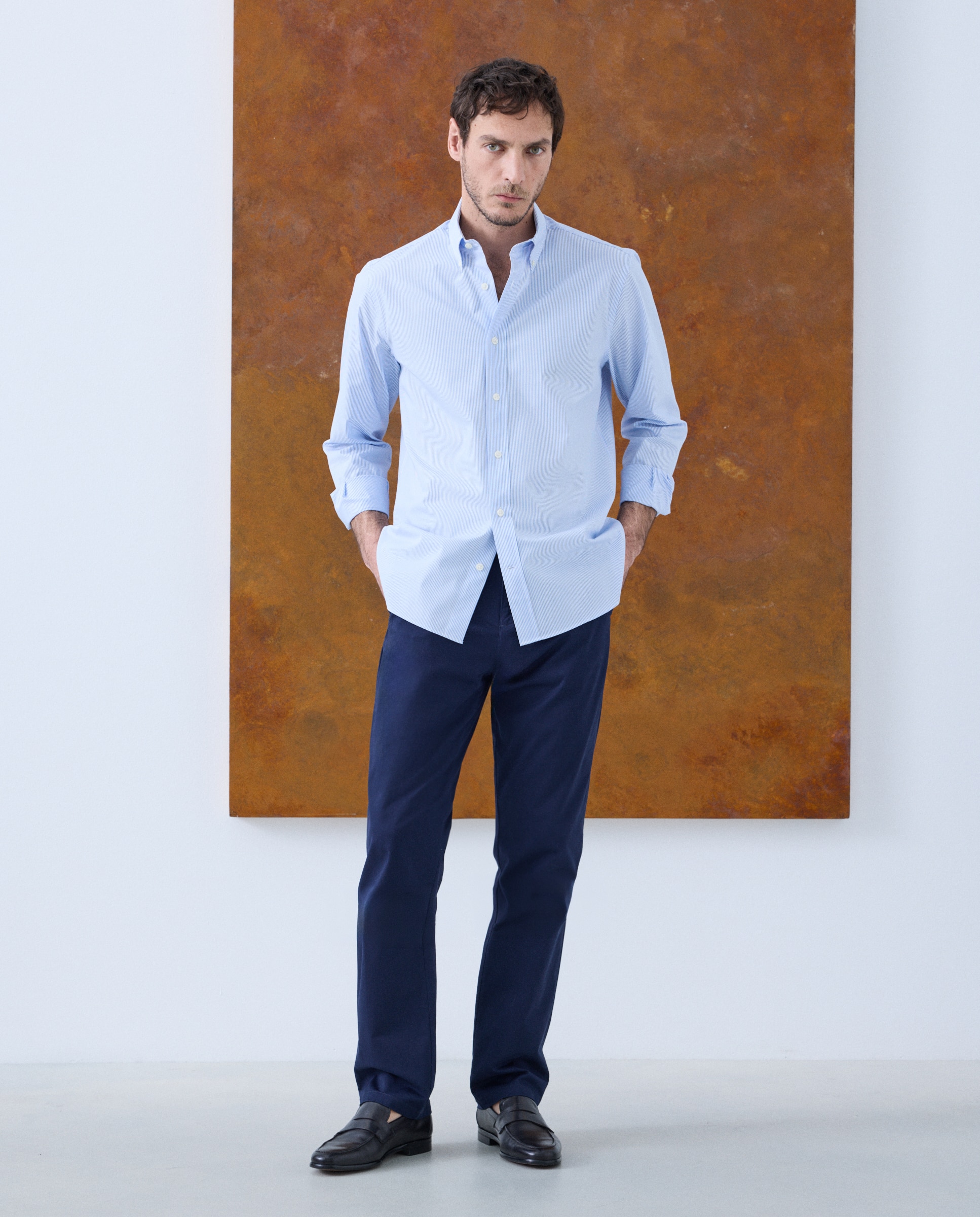 Camisa Casual de Manga Comprida Azul-claro-2