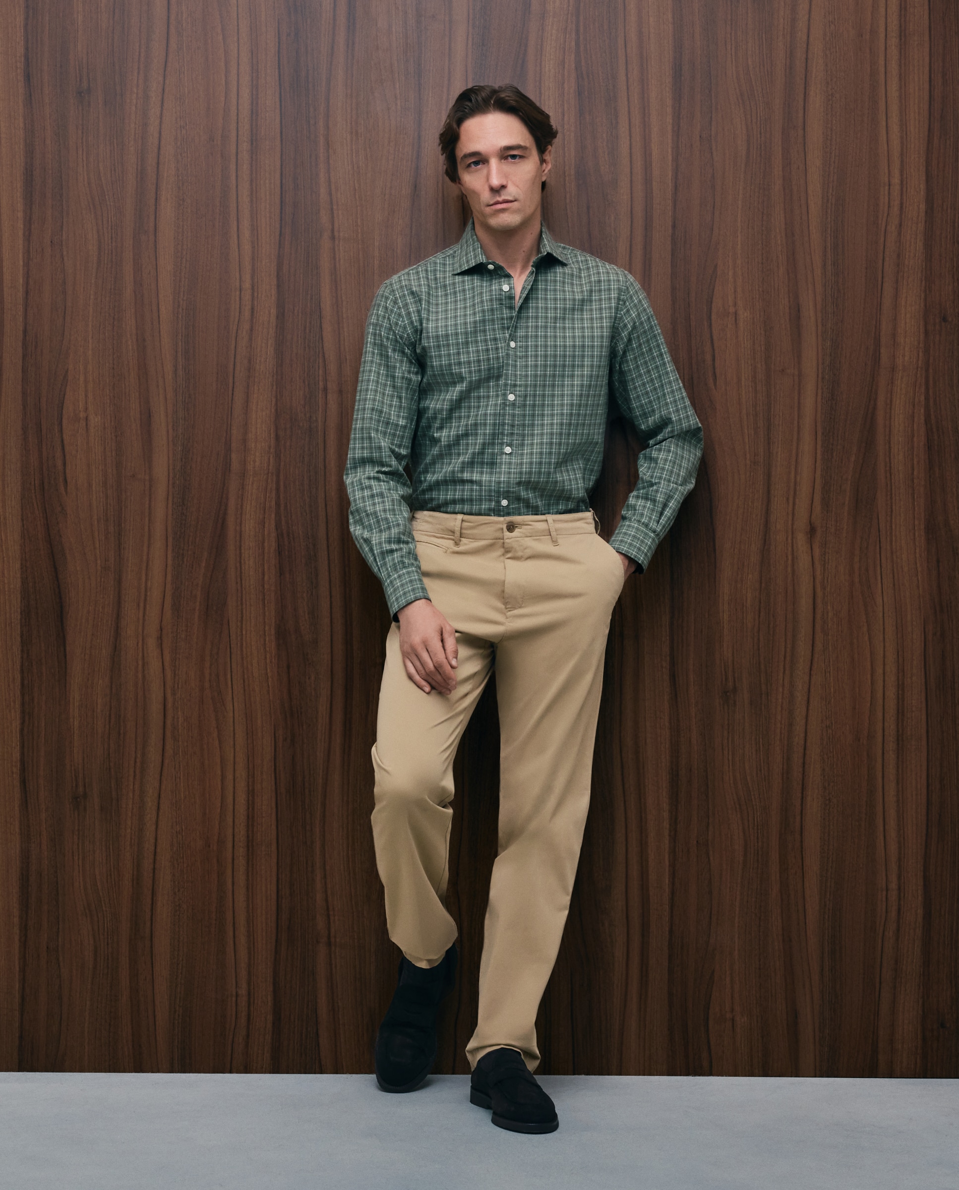 Camisa Casual de Sarja com Lavagem Verde-2