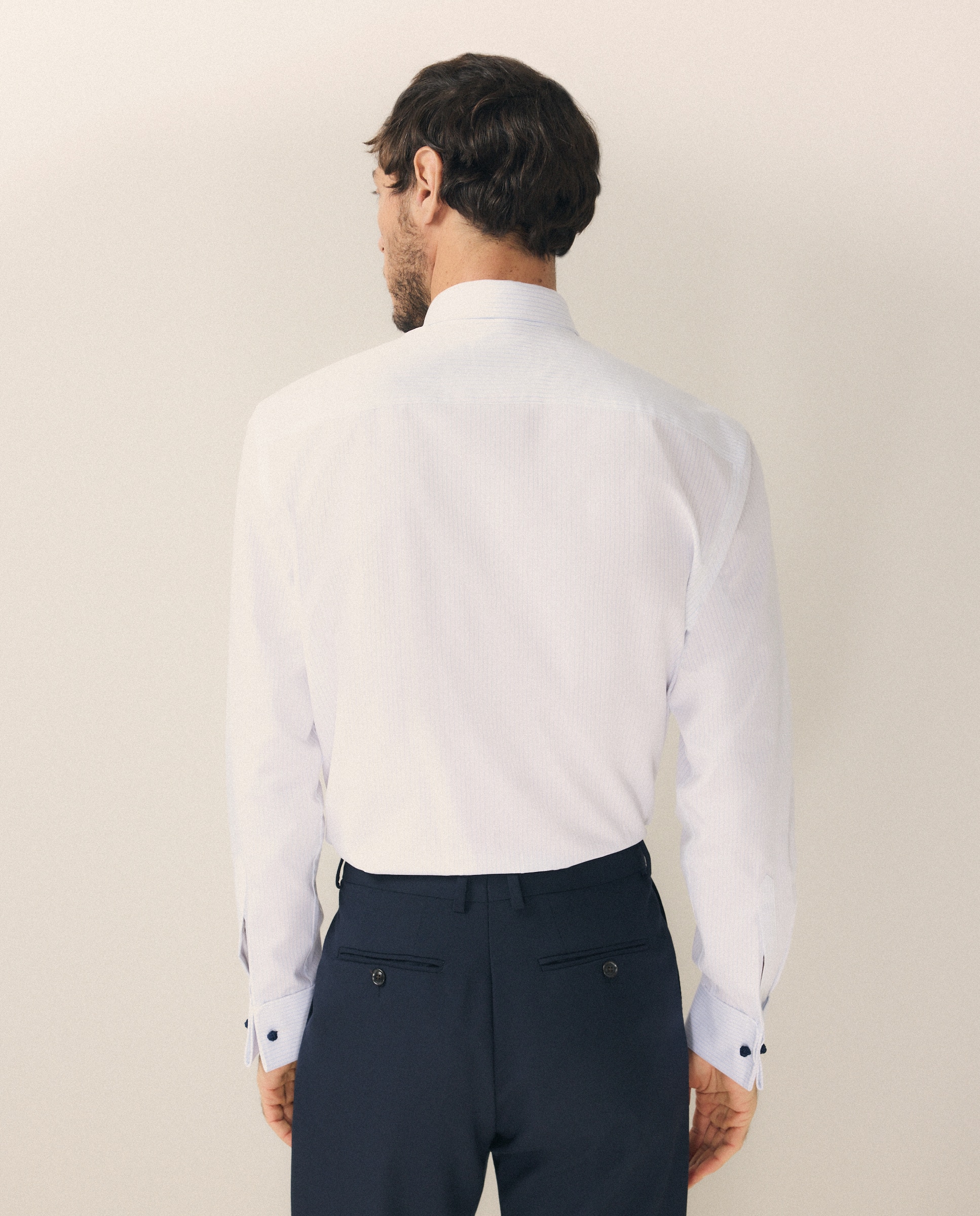 Camisa Formal de Algodão Egípcio com Manga Comprida Azul-3