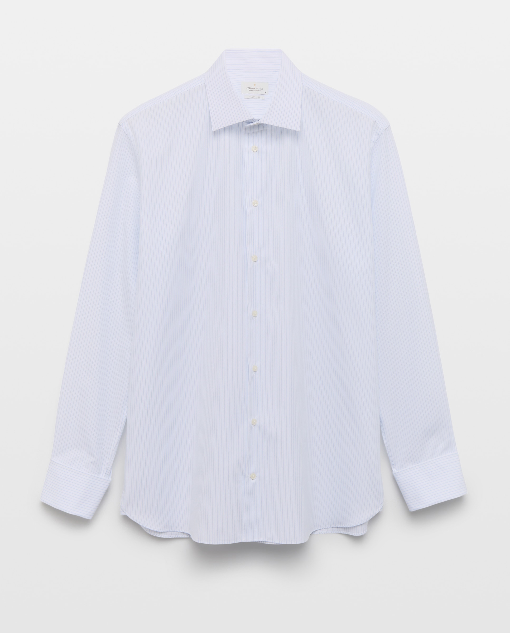 Camisa Formal de Algodão Egípcio com Manga Comprida Azul-5