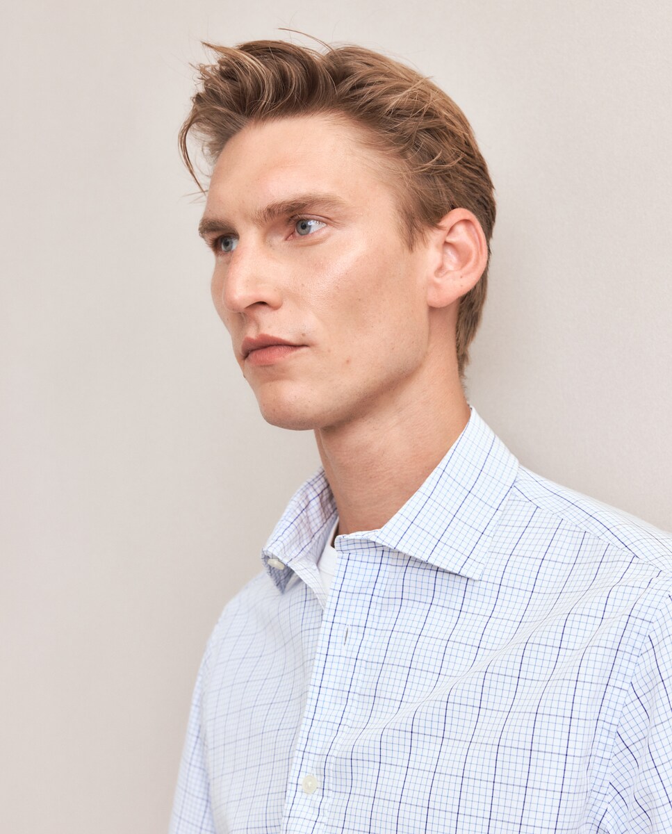 Camisa Casual de Manga Comprida Azul-2