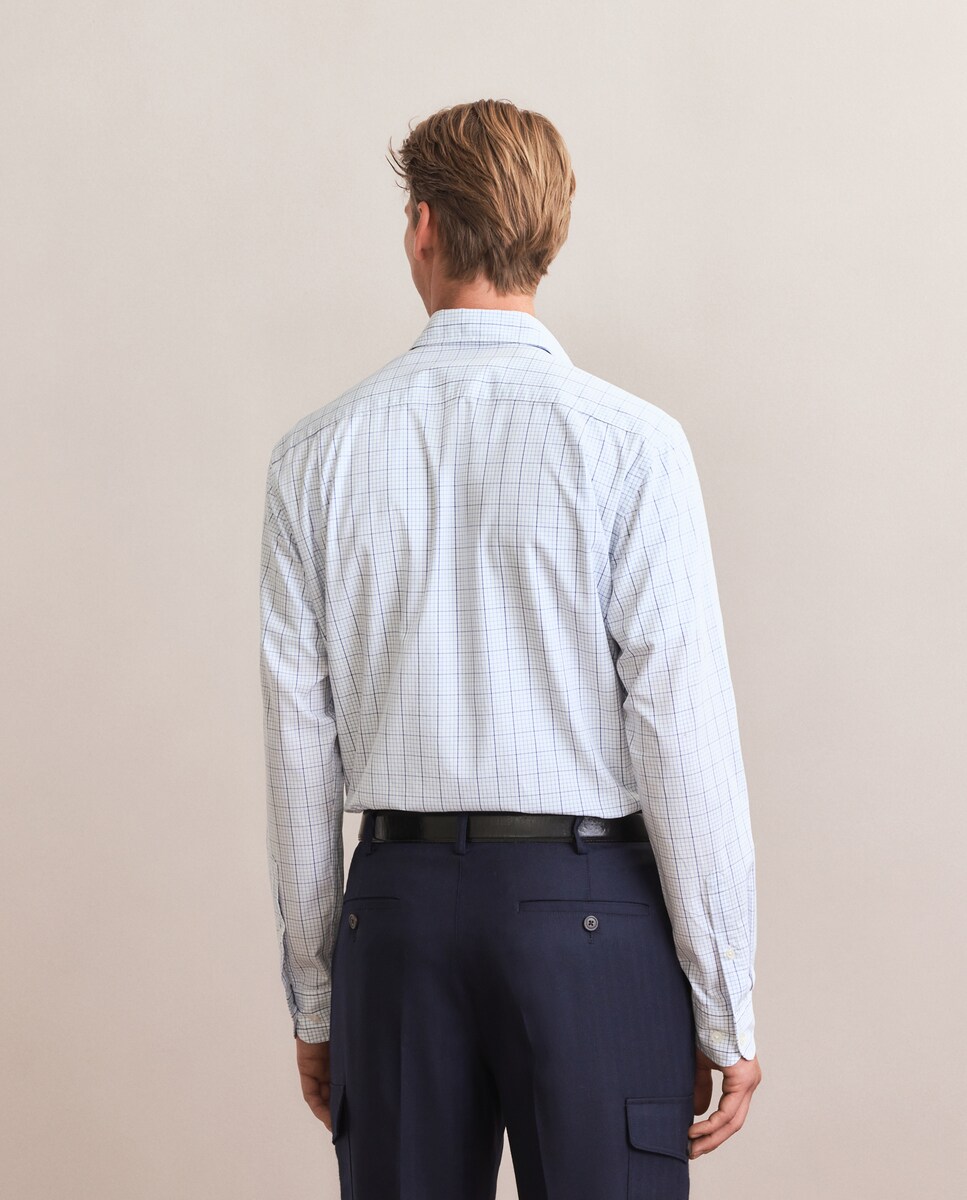 Camisa Casual de Manga Comprida Azul-4