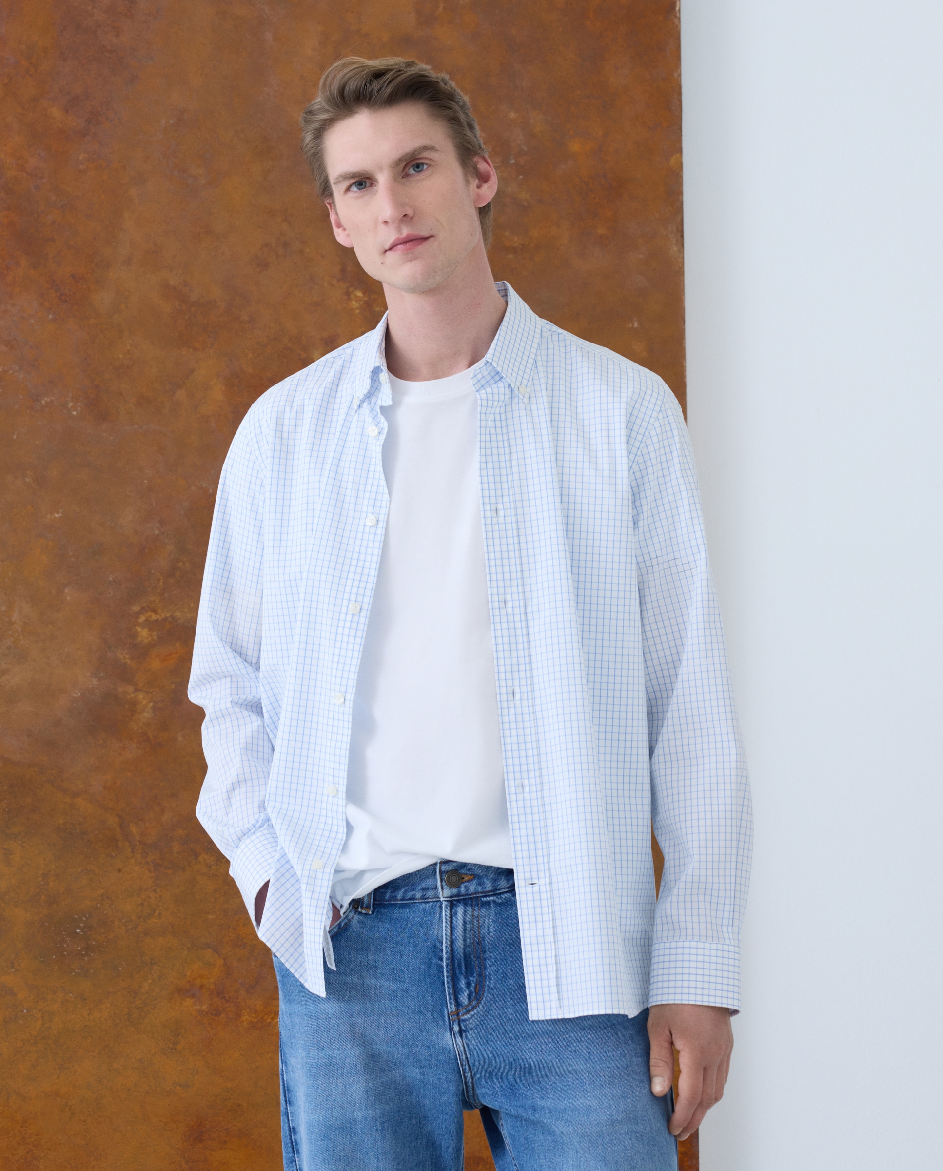 Camisa sport hombre algodon elastano manga larga - Emidio Tucci - Azul claro Azul claro-2