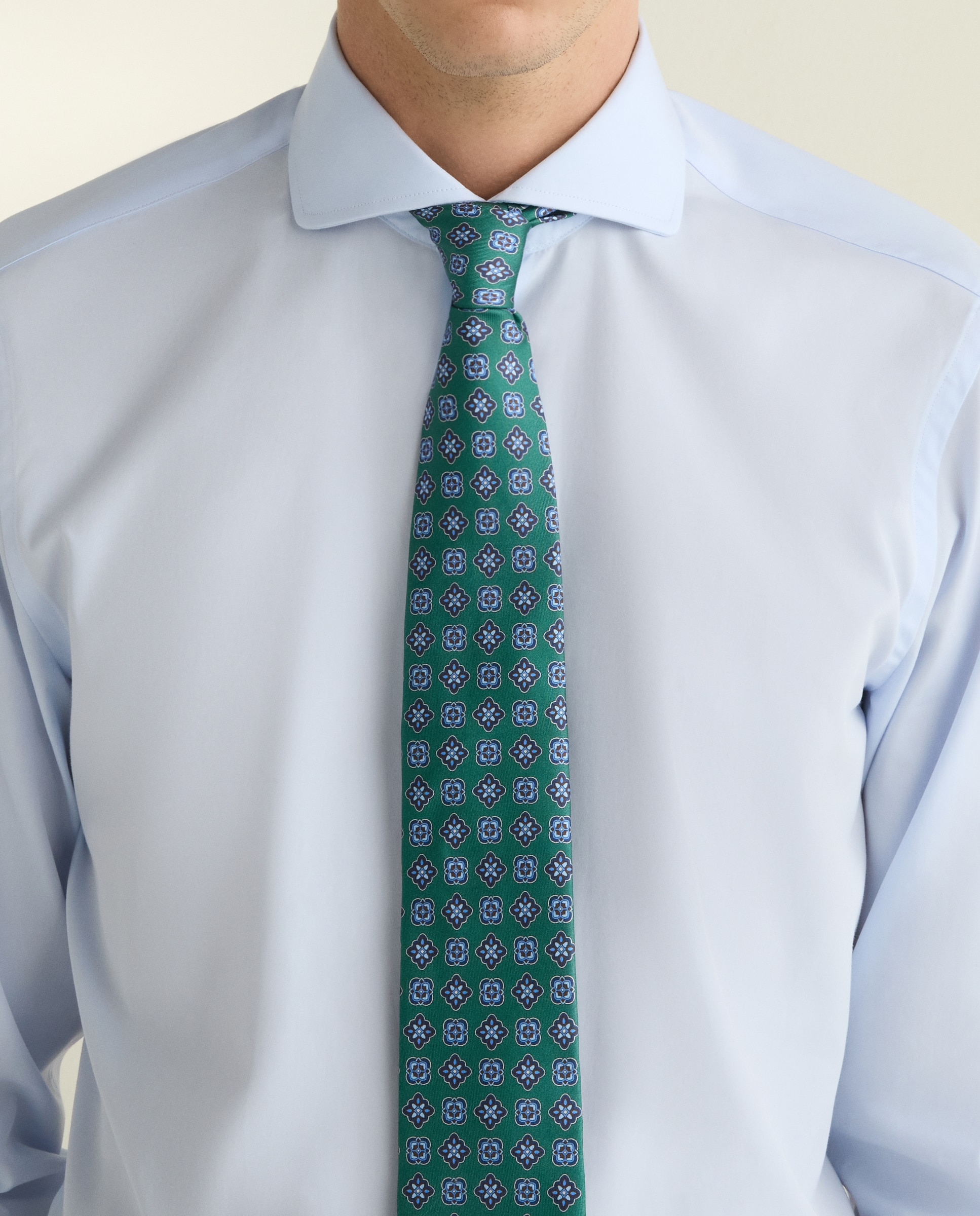 Camisa Clássica de Algodão Egípcio Slim Fit com Manga Comprida Azul-7