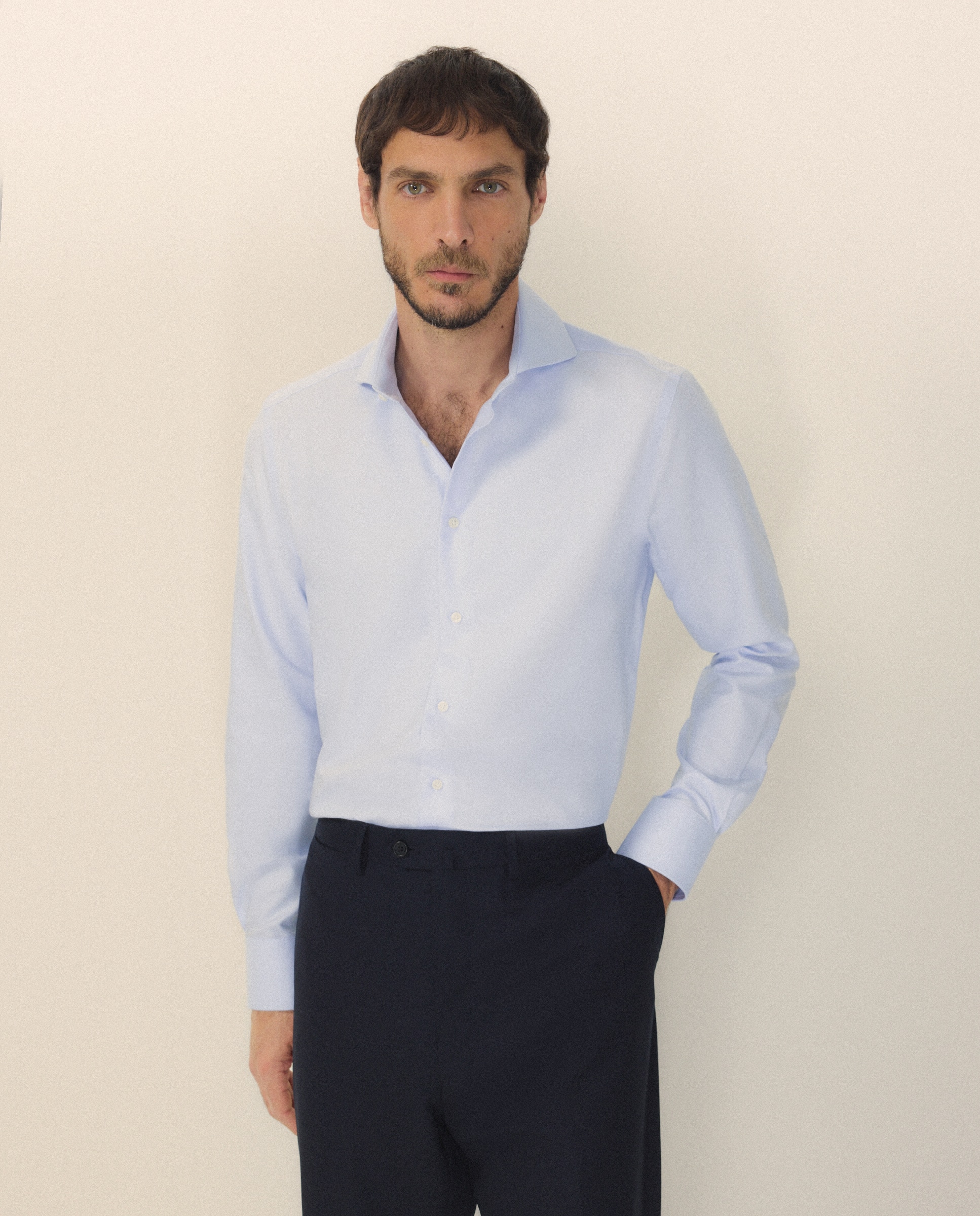 Camisa Clássica Slim Fit com Manga Comprida Azul-1