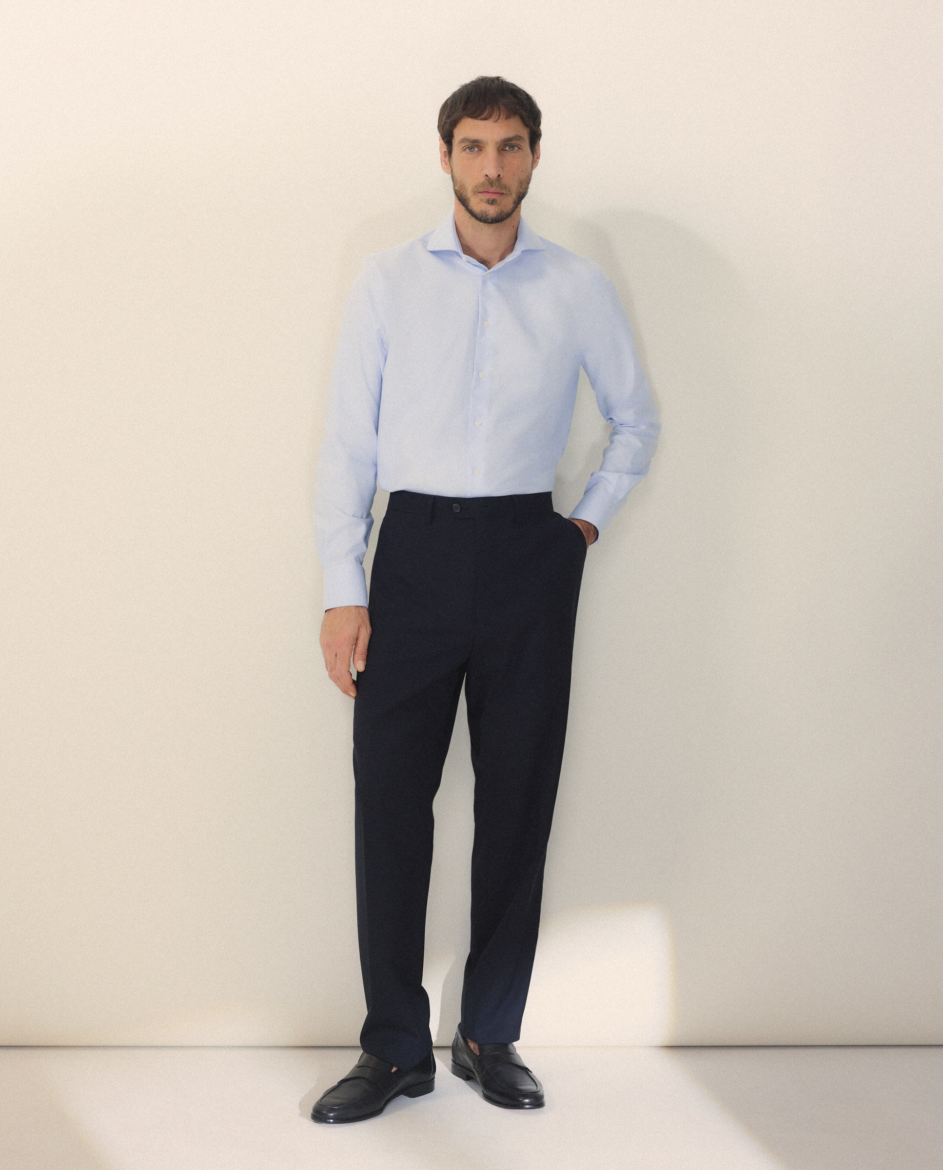 Camisa Clássica Slim Fit com Manga Comprida Azul-2