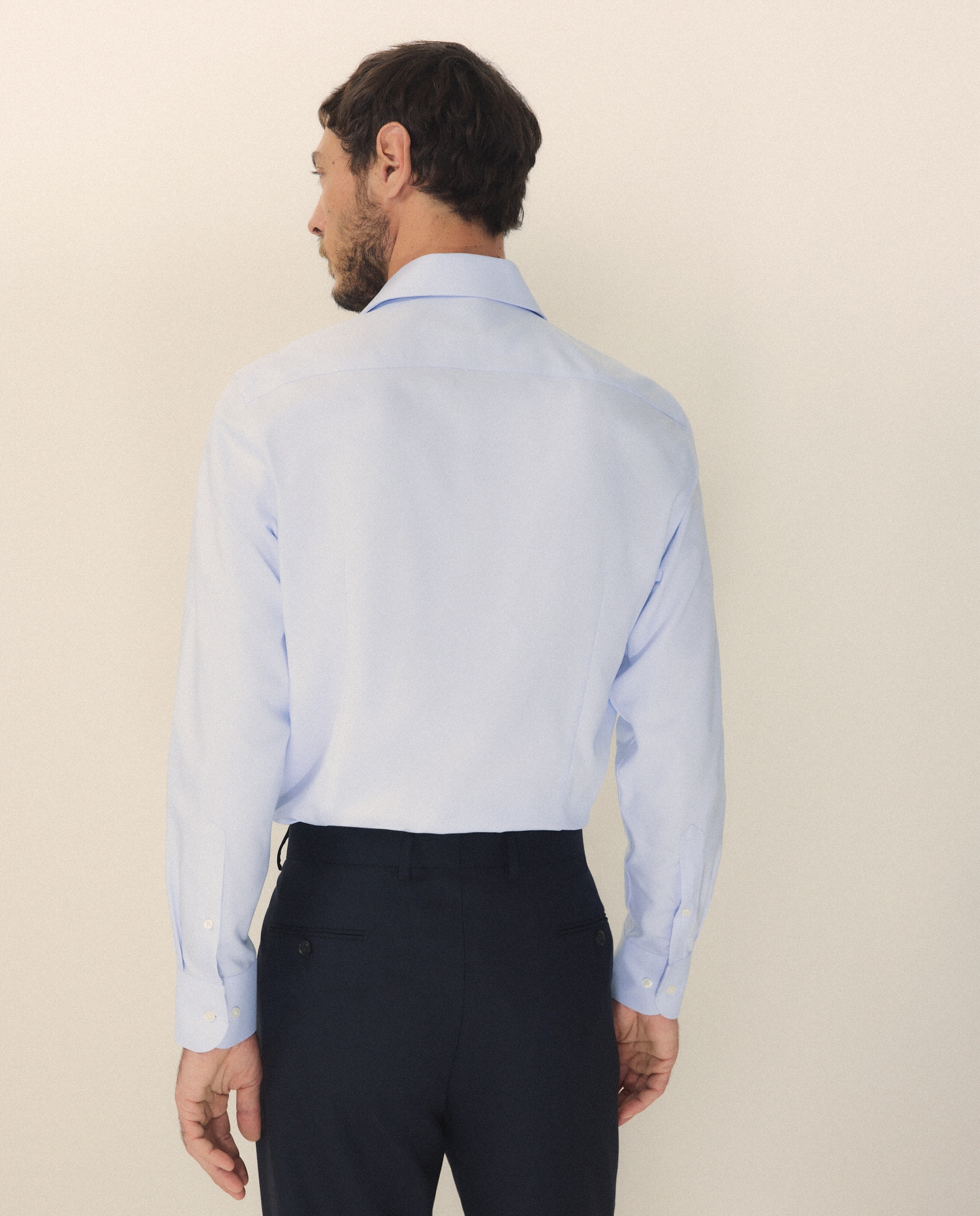 Camisa Clássica Slim Fit com Manga Comprida Azul-3
