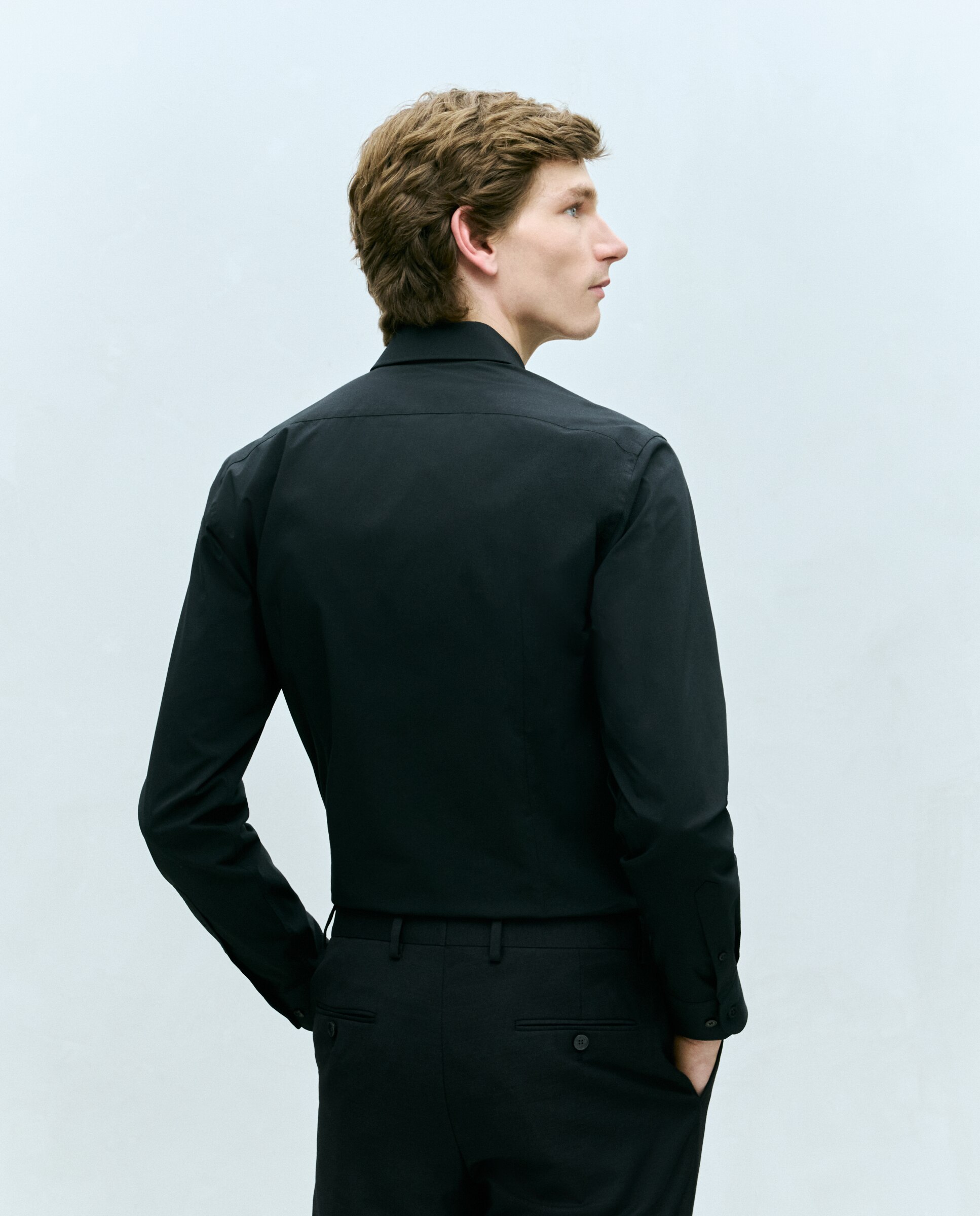 Camisa Formal Lisa de Manga Comprida com Padrão Slim Preto-3