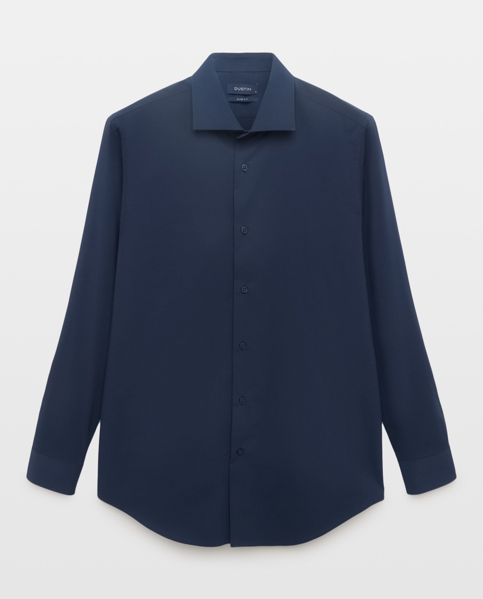Camisa Formal Lisa de Manga Comprida com Padrão Slim Azul-marinho-4