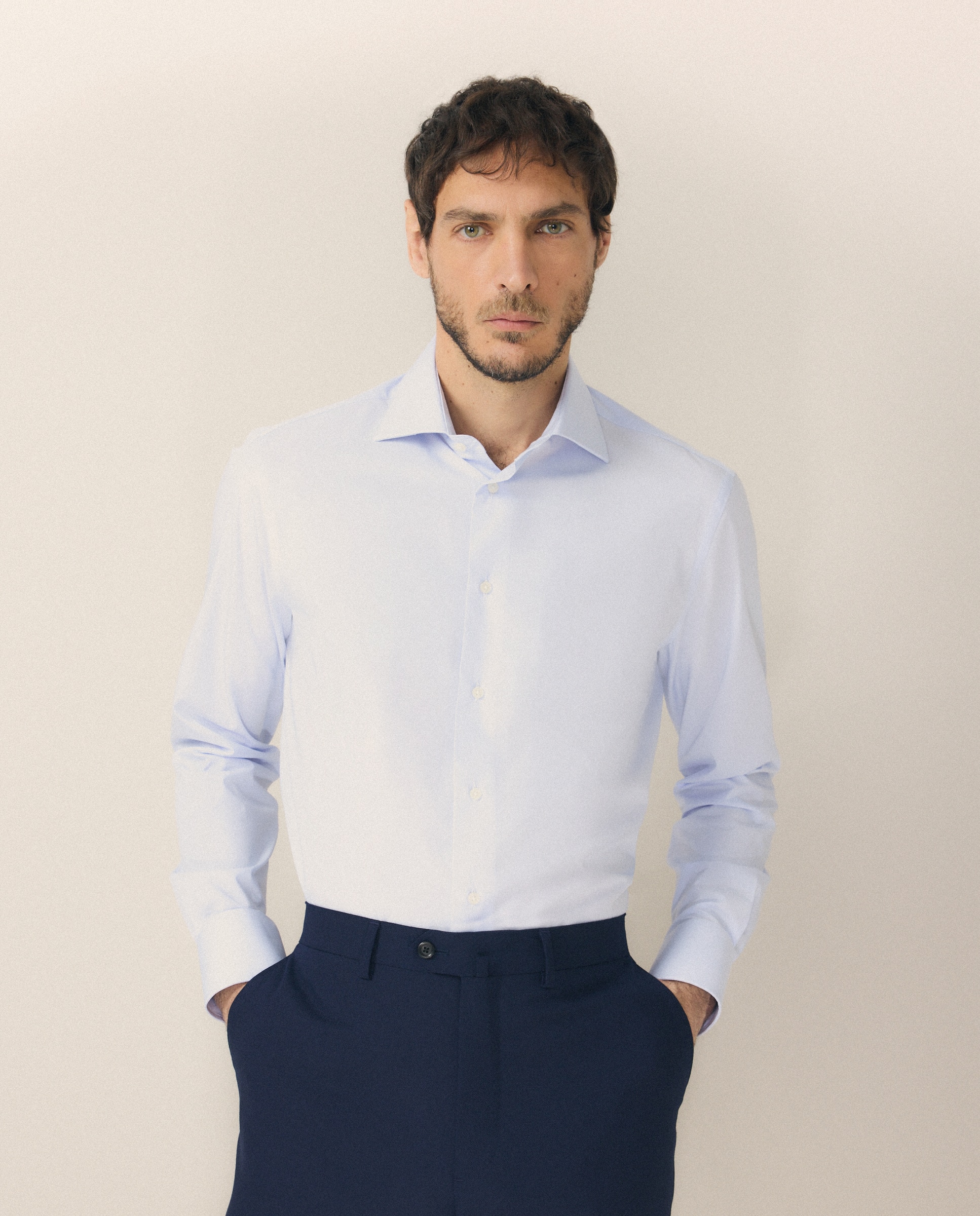 Camisa vestir slim fit 90% algodón 10% elastano - Emidio Tucci - Azul Azul-1