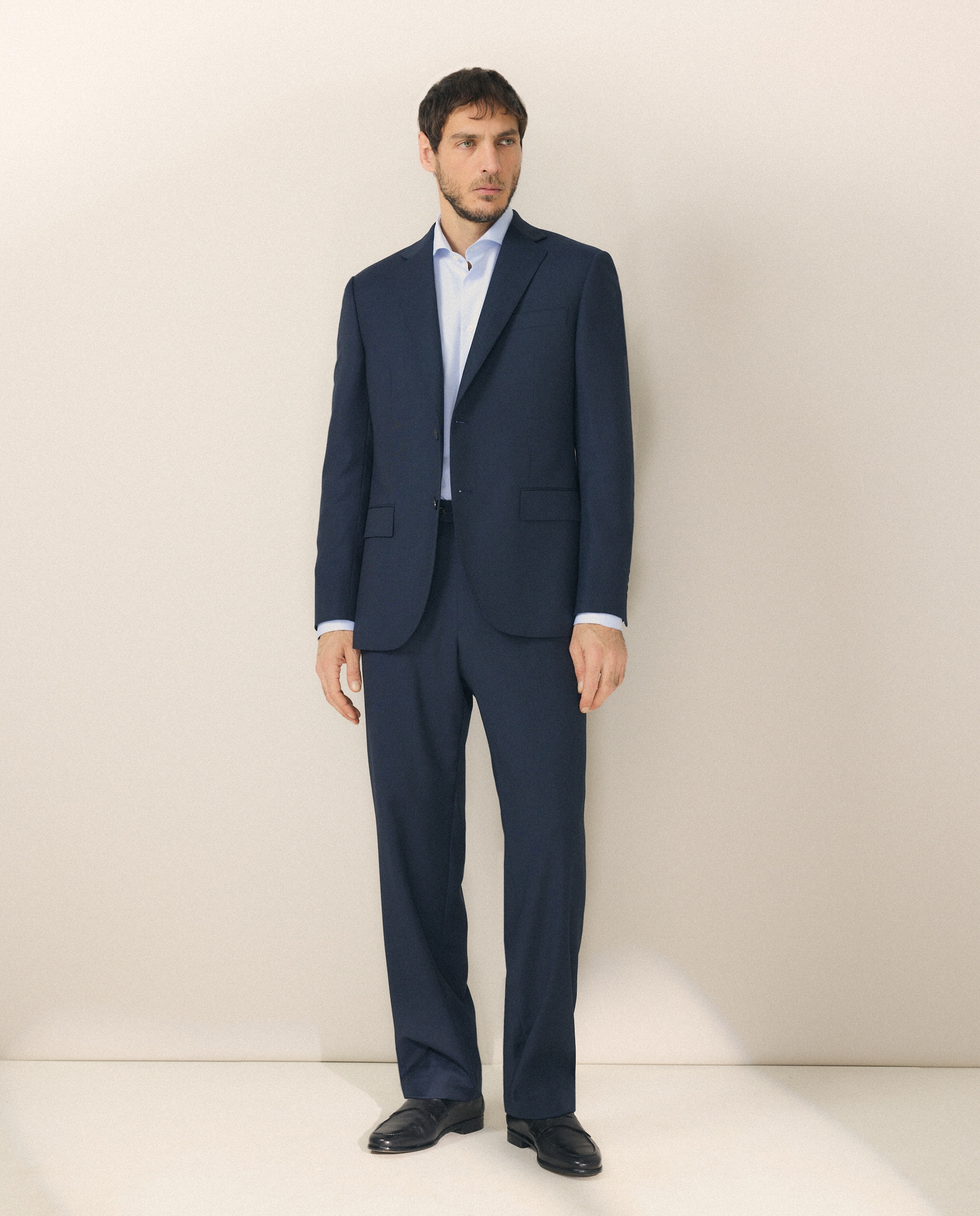 Camisa Clássica de Elastano com Manga Comprida Azul-2